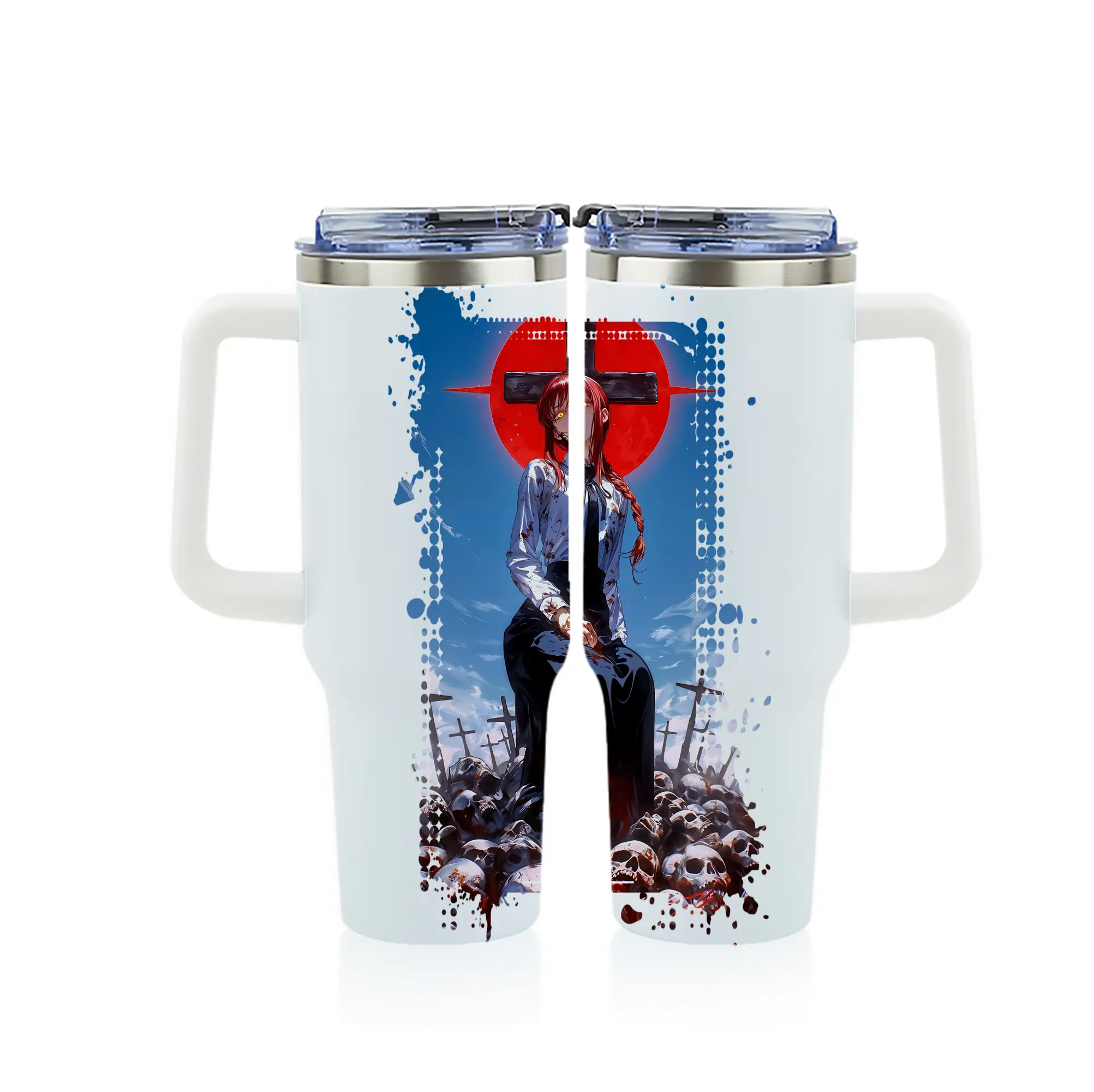 チェンソーマン グッズ,マキマ - 1200mL フルプリント車用タンブラー ・ 304ステンレス 内側 ・ 201ステンレス 外側 ・ 保温 保冷 ・ 通勤 ドライブ アウトドア用