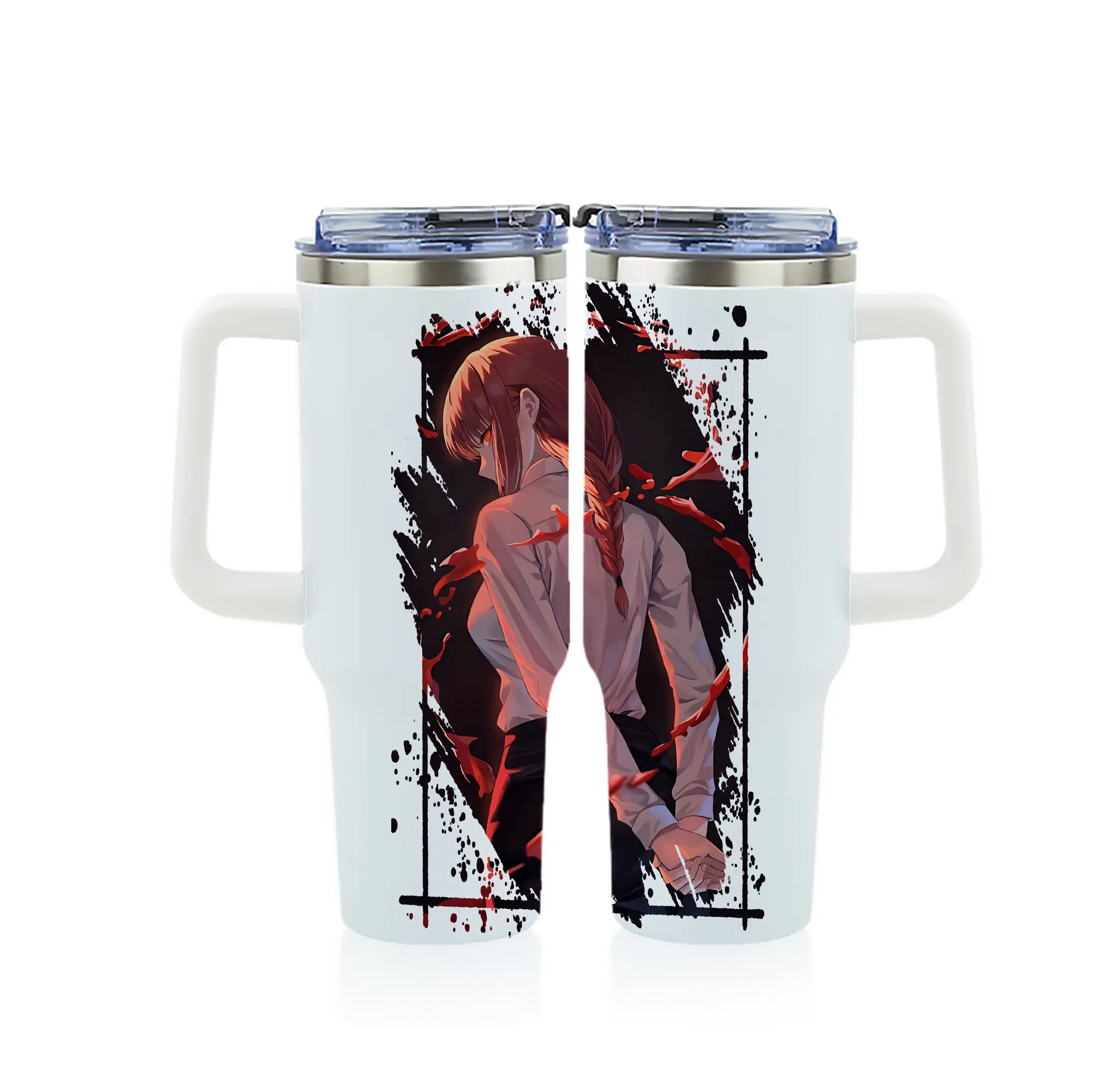 チェンソーマン グッズ,マキマ - 1200mL フルプリント車用タンブラー ・ 304ステンレス 内側 ・ 201ステンレス 外側 ・ 保温 保冷 ・ 通勤 ドライブ アウトドア用