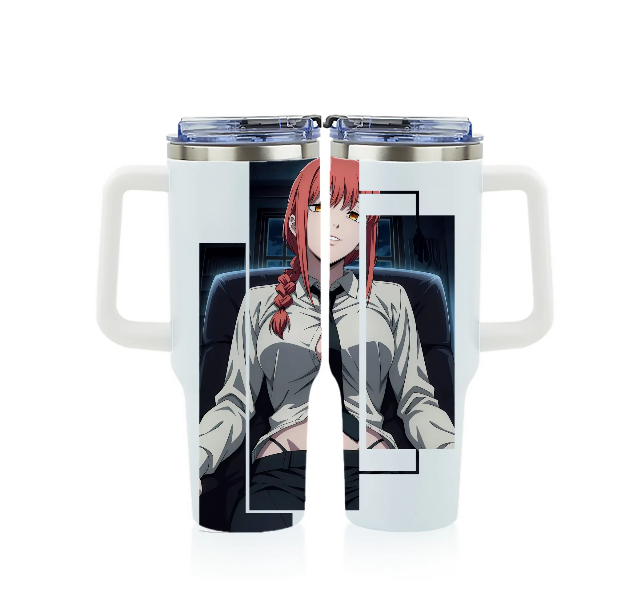 チェンソーマン グッズ,マキマ - 1200mL フルプリント車用タンブラー ・ 304ステンレス 内側 ・ 201ステンレス 外側 ・ 保温 保冷 ・ 通勤 ドライブ アウトドア用