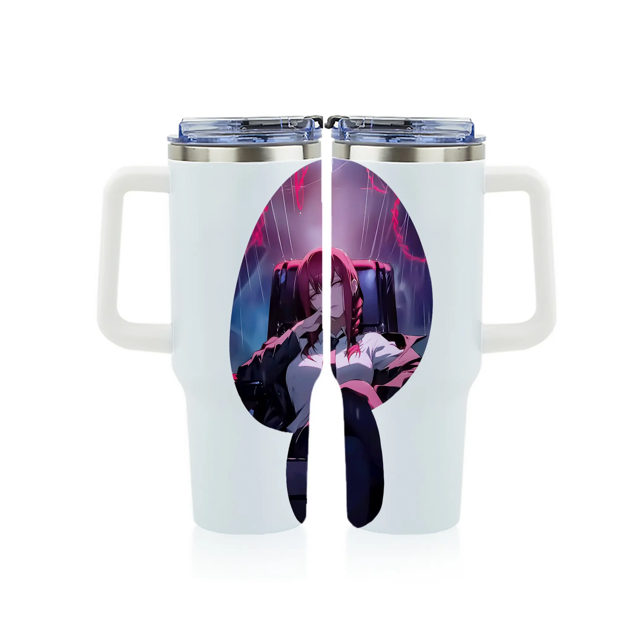 チェンソーマン グッズ,マキマ - 1200mL フルプリント車用タンブラー ・ 304ステンレス 内側 ・ 201ステンレス 外側 ・ 保温 保冷 ・ 通勤 ドライブ アウトドア用