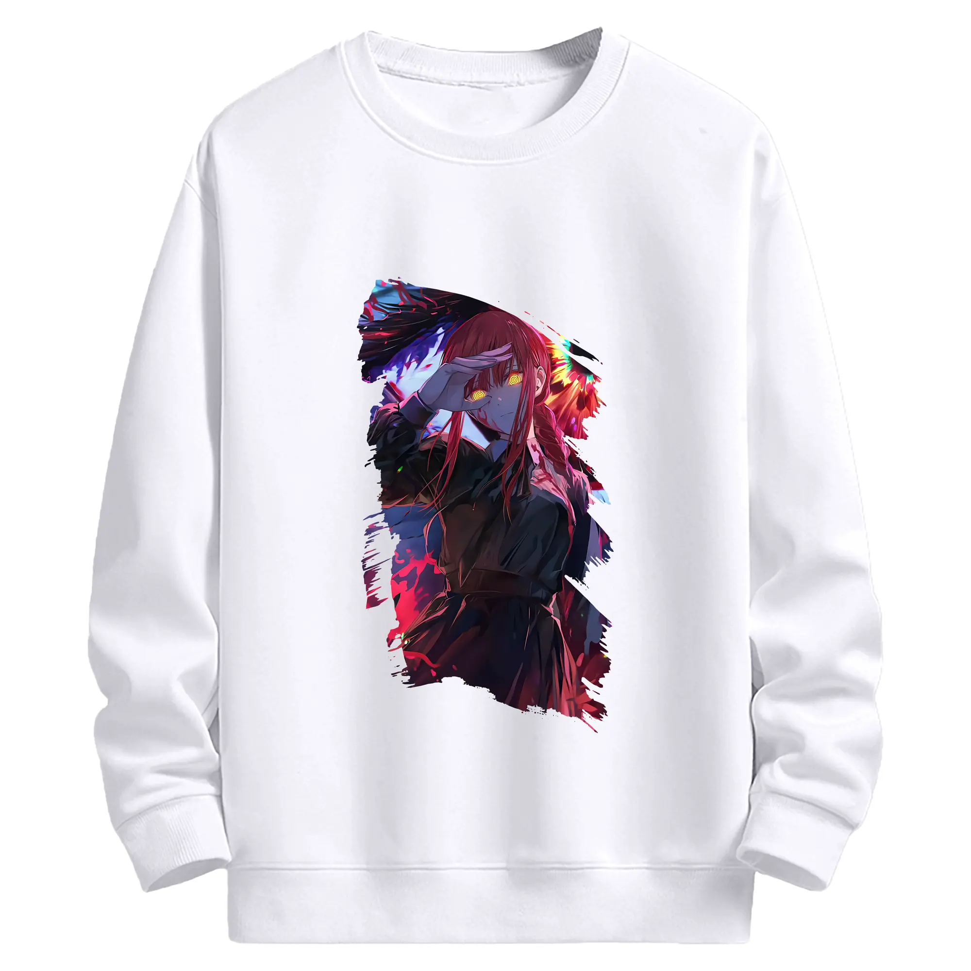 チェンソーマン グッズ,マキマ - 高品質 クルーネック スウェット ・ コットン59％ ポリエステル41％ ・ ユニセックス 長袖 トレーナー ・ カジュアル デイリー スポーツ 散歩用