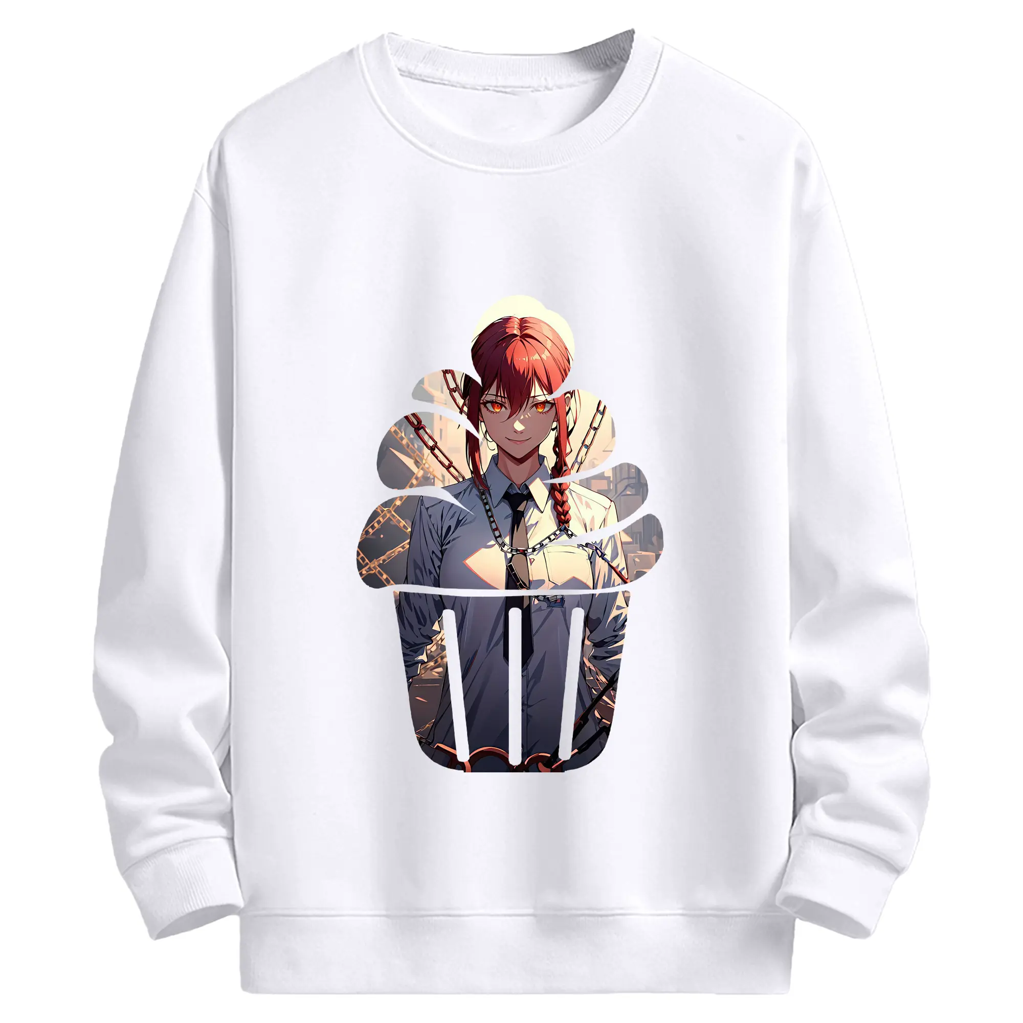 チェンソーマン グッズ,マキマ - 高品質 クルーネック スウェット ・ コットン59％ ポリエステル41％ ・ ユニセックス 長袖 トレーナー ・ カジュアル デイリー スポーツ 散歩用