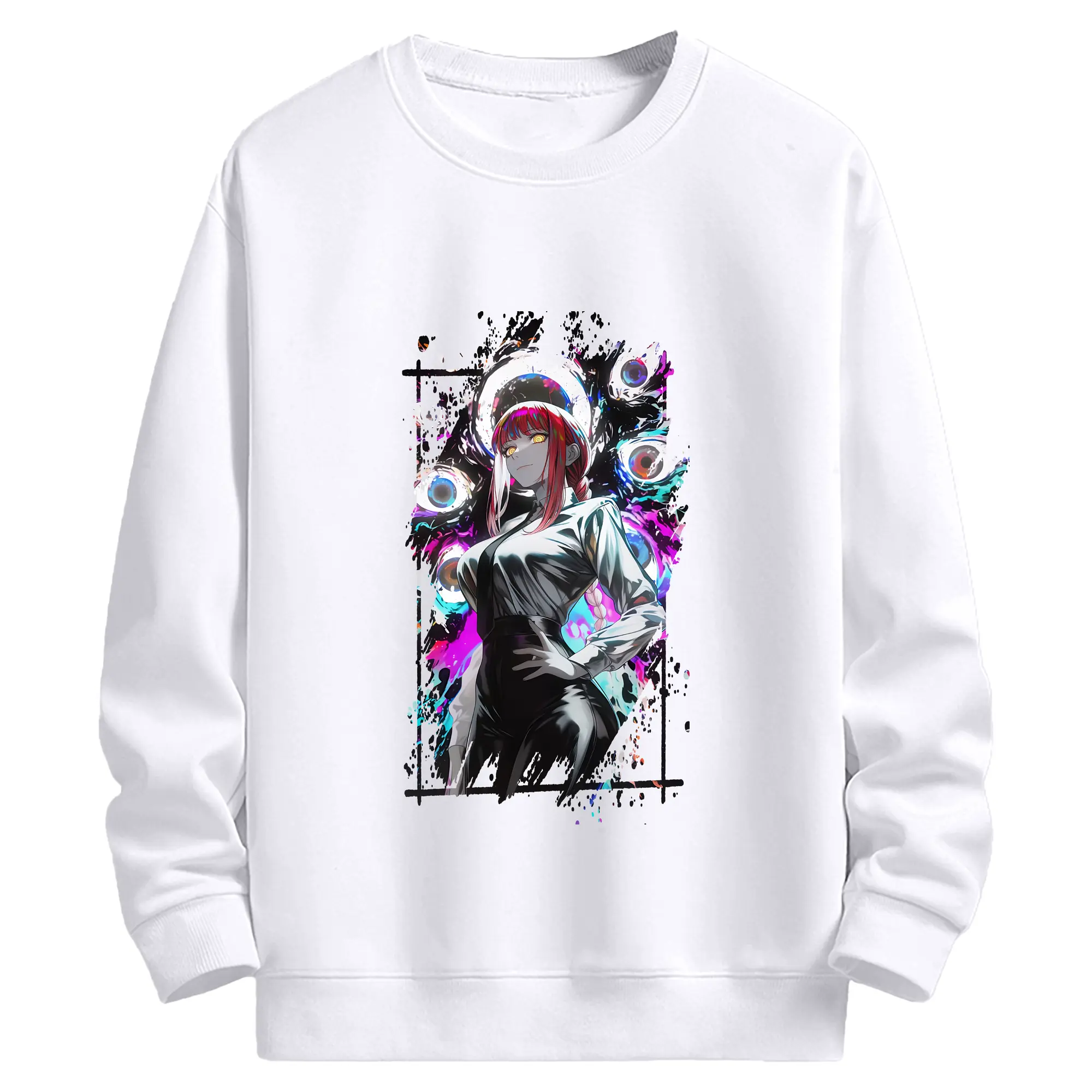 チェンソーマン グッズ,マキマ - 高品質 クルーネック スウェット ・ コットン59％ ポリエステル41％ ・ ユニセックス 長袖 トレーナー ・ カジュアル デイリー スポーツ 散歩用