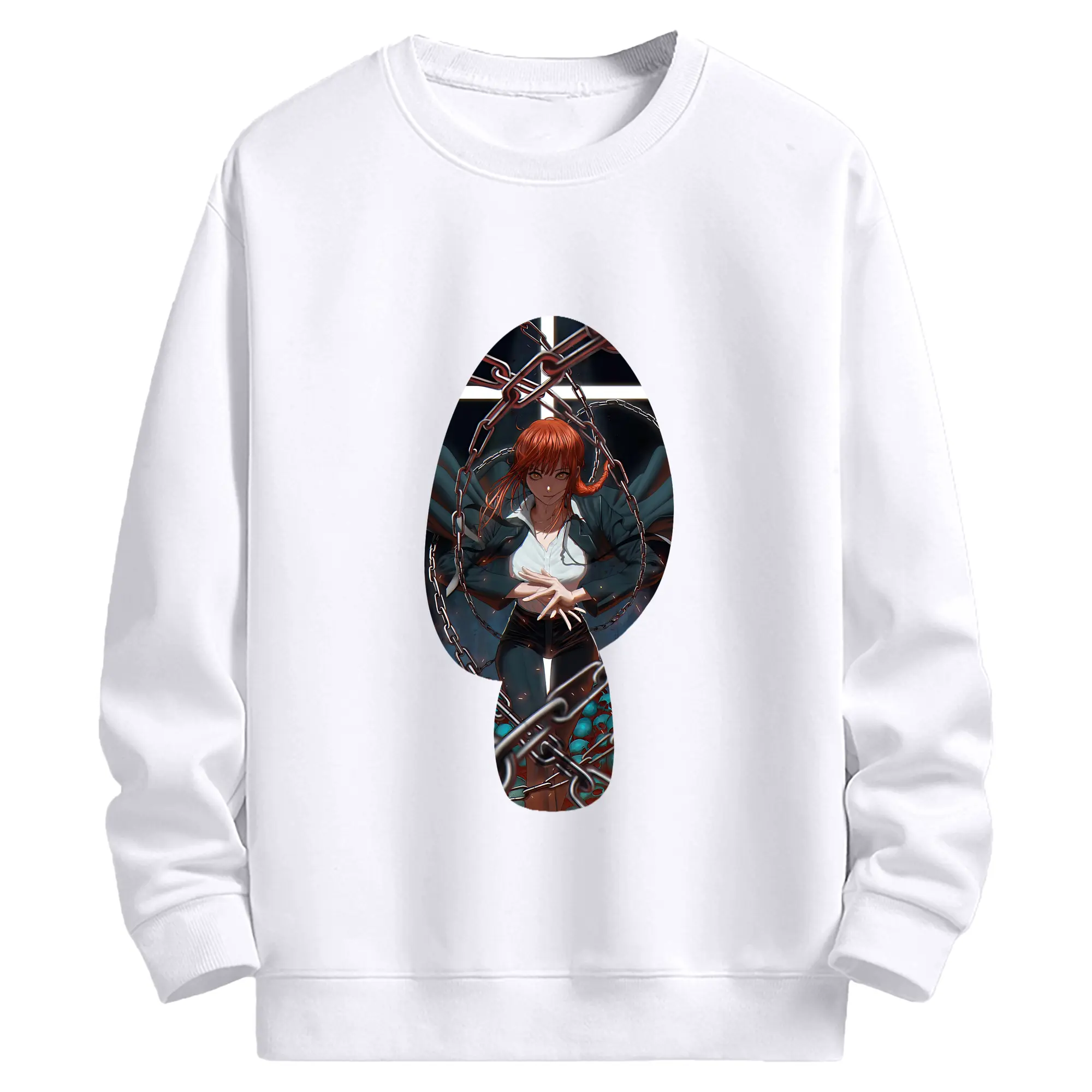 チェンソーマン グッズ,マキマ - 高品質 クルーネック スウェット ・ コットン59％ ポリエステル41％ ・ ユニセックス 長袖 トレーナー ・ カジュアル デイリー スポーツ 散歩用