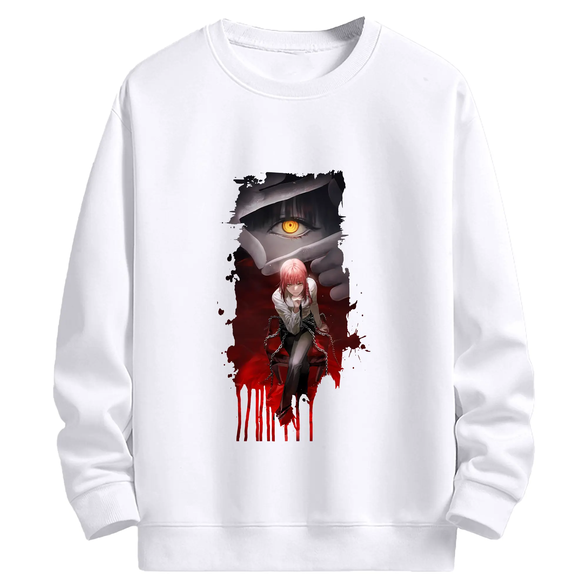 チェンソーマン グッズ,マキマ - 高品質 クルーネック スウェット ・ コットン59％ ポリエステル41％ ・ ユニセックス 長袖 トレーナー ・ カジュアル デイリー スポーツ 散歩用