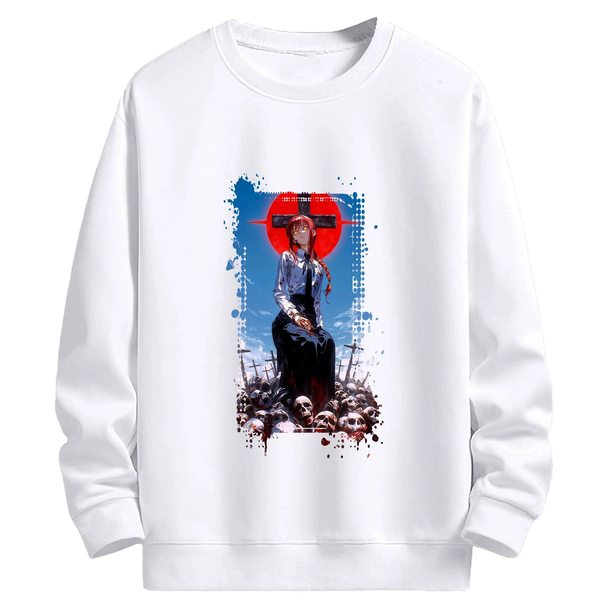 チェンソーマン グッズ,マキマ - 高品質 クルーネック スウェット ・ コットン59％ ポリエステル41％ ・ ユニセックス 長袖 トレーナー ・ カジュアル デイリー スポーツ 散歩用