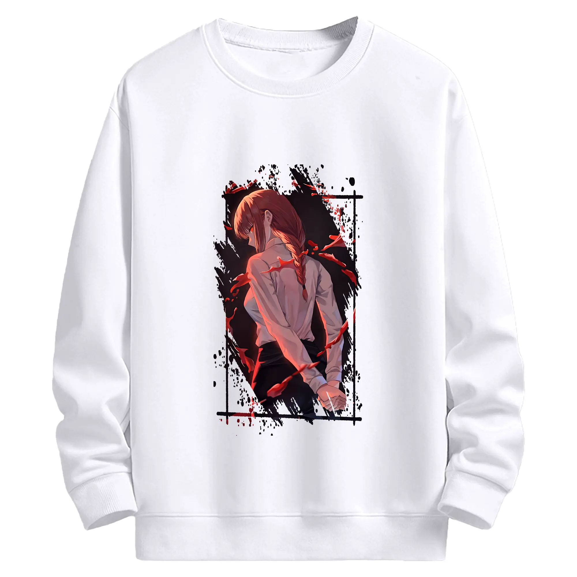 チェンソーマン グッズ,マキマ - 高品質 クルーネック スウェット ・ コットン59％ ポリエステル41％ ・ ユニセックス 長袖 トレーナー ・ カジュアル デイリー スポーツ 散歩用