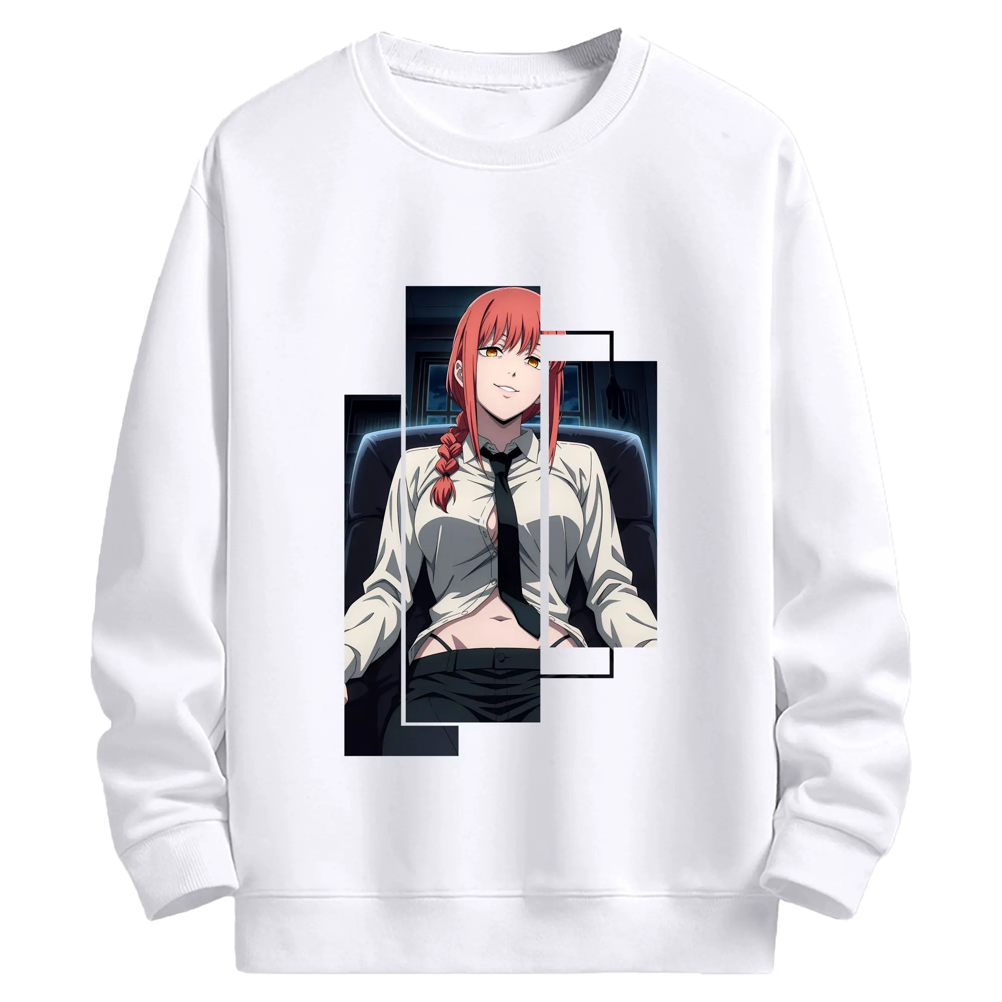 チェンソーマン グッズ,マキマ - 高品質 クルーネック スウェット ・ コットン59％ ポリエステル41％ ・ ユニセックス 長袖 トレーナー ・ カジュアル デイリー スポーツ 散歩用