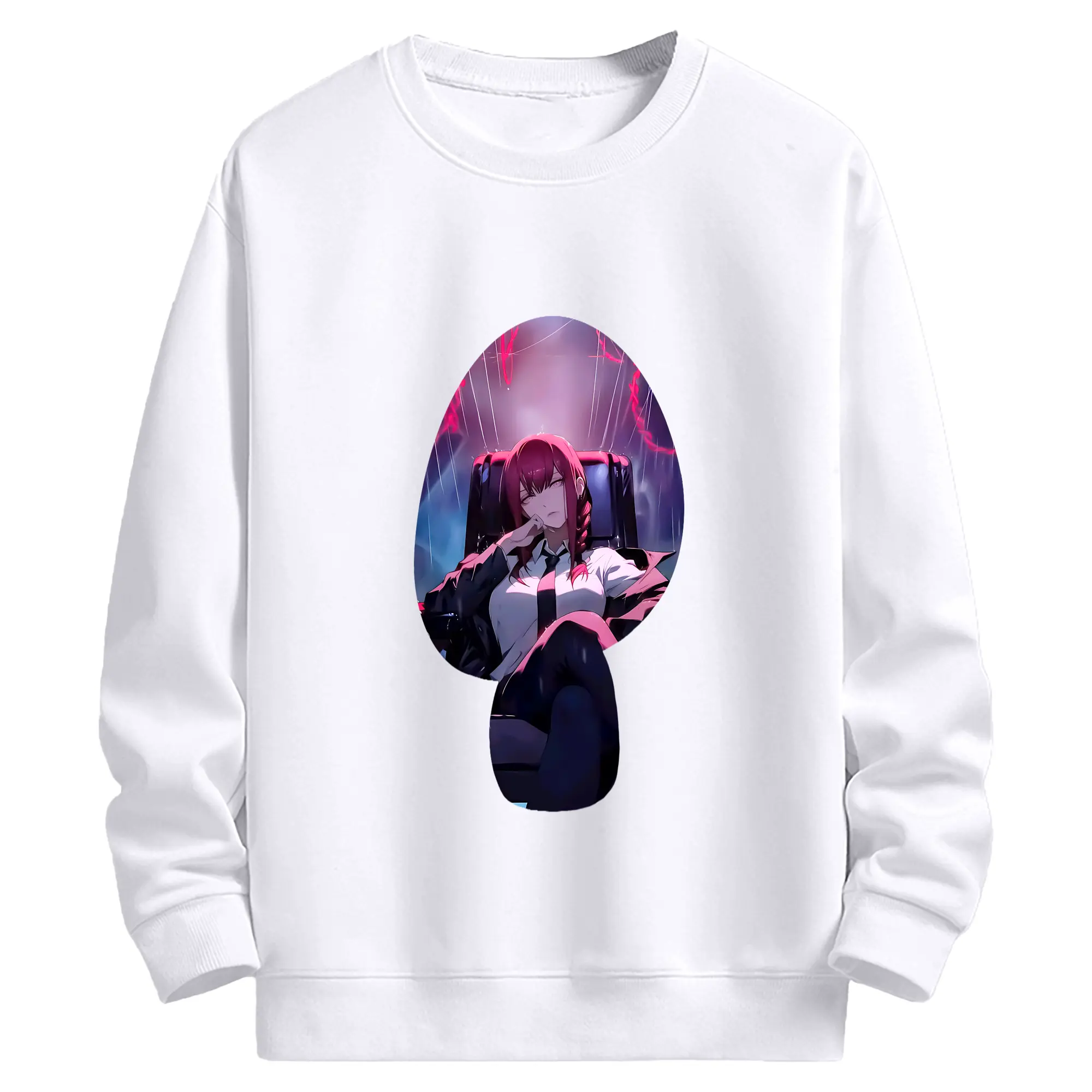 チェンソーマン グッズ,マキマ - 高品質 クルーネック スウェット ・ コットン59％ ポリエステル41％ ・ ユニセックス 長袖 トレーナー ・ カジュアル デイリー スポーツ 散歩用