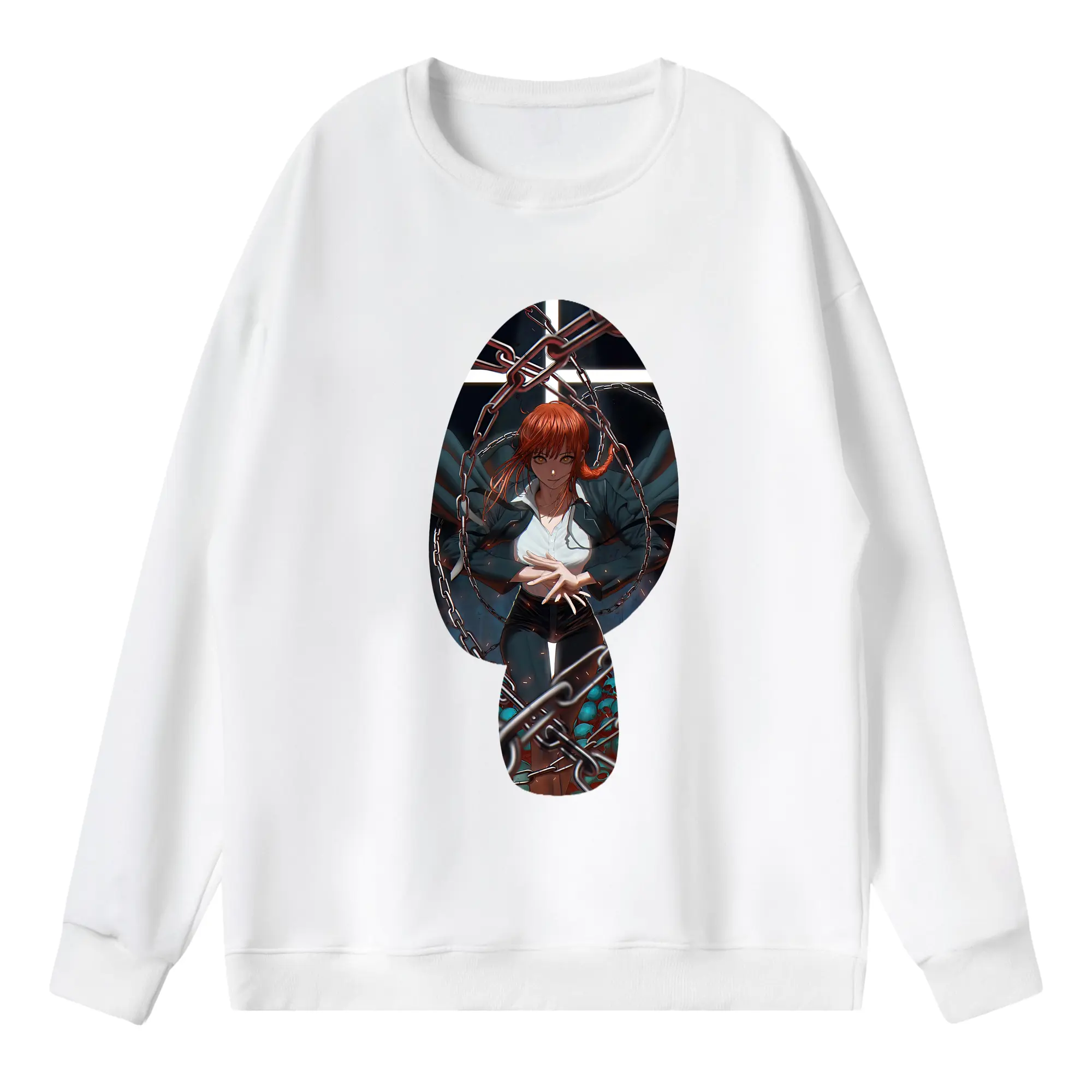 チェンソーマン グッズ,マキマ - 薄手 クルーネック スウェット 裏毛260g · ポリエステル 春秋向け カジュアル 男女兼用 · トレーナー デイリー スポーツ 散歩に最適