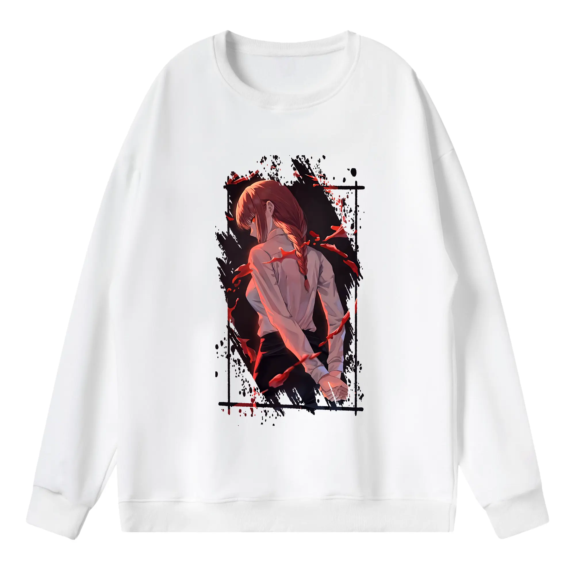 チェンソーマン グッズ,マキマ - 薄手 クルーネック スウェット 裏毛260g · ポリエステル 春秋向け カジュアル 男女兼用 · トレーナー デイリー スポーツ 散歩に最適