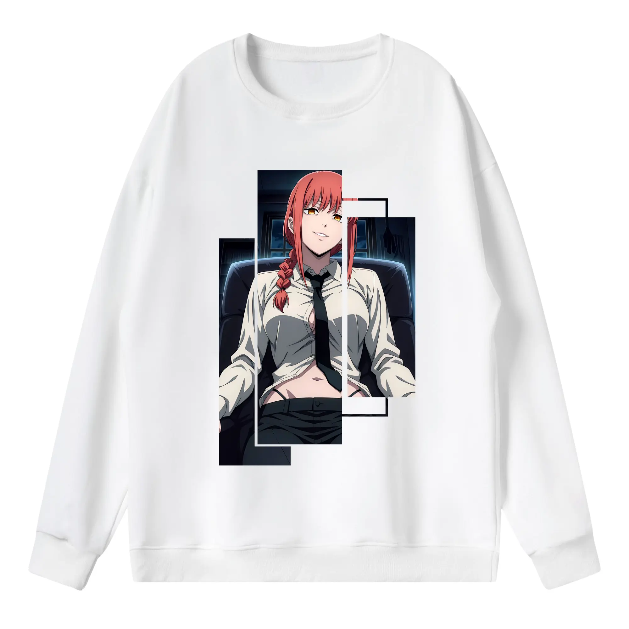 チェンソーマン グッズ,マキマ - 薄手 クルーネック スウェット 裏毛260g · ポリエステル 春秋向け カジュアル 男女兼用 · トレーナー デイリー スポーツ 散歩に最適