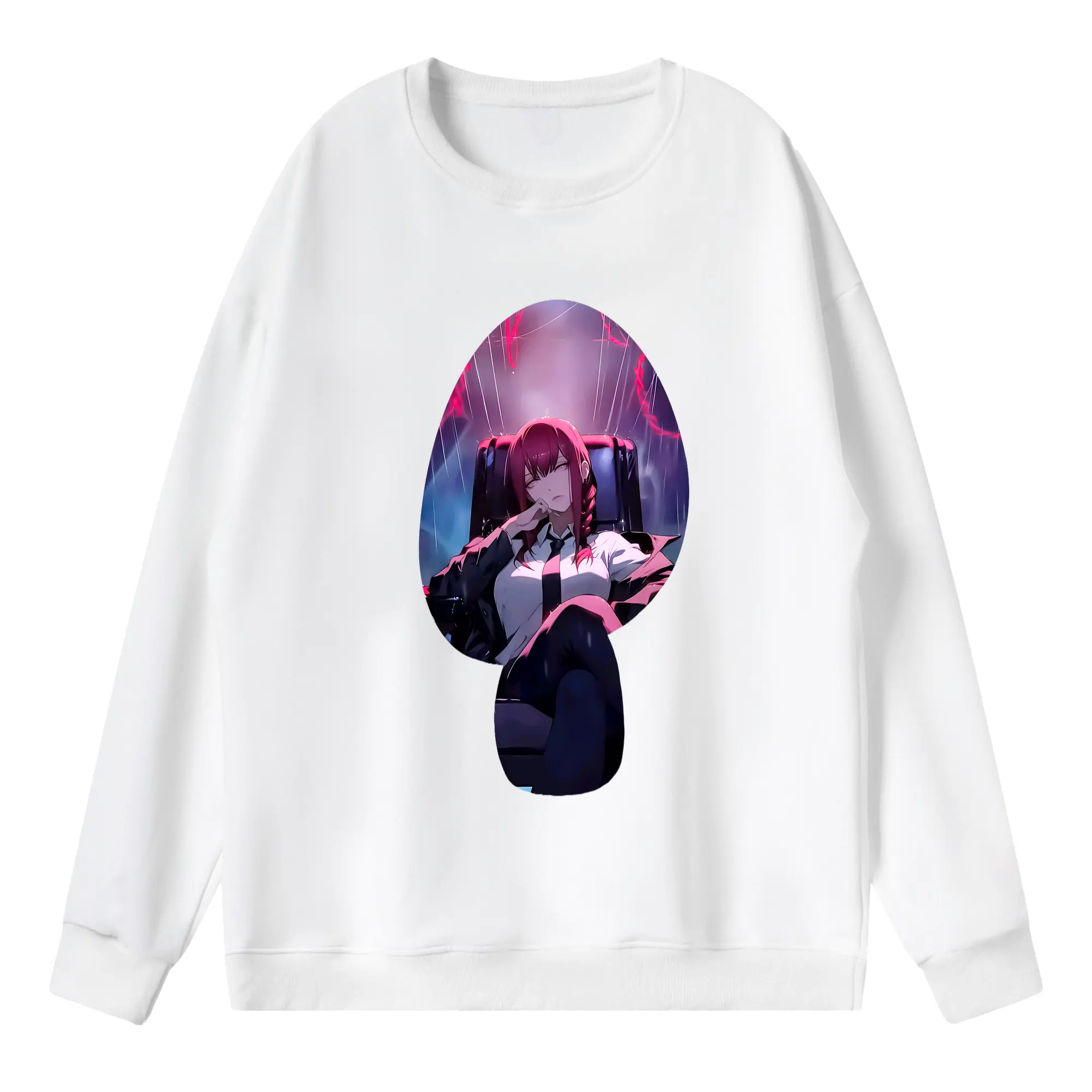 チェンソーマン グッズ,マキマ - 薄手 クルーネック スウェット 裏毛260g · ポリエステル 春秋向け カジュアル 男女兼用 · トレーナー デイリー スポーツ 散歩に最適