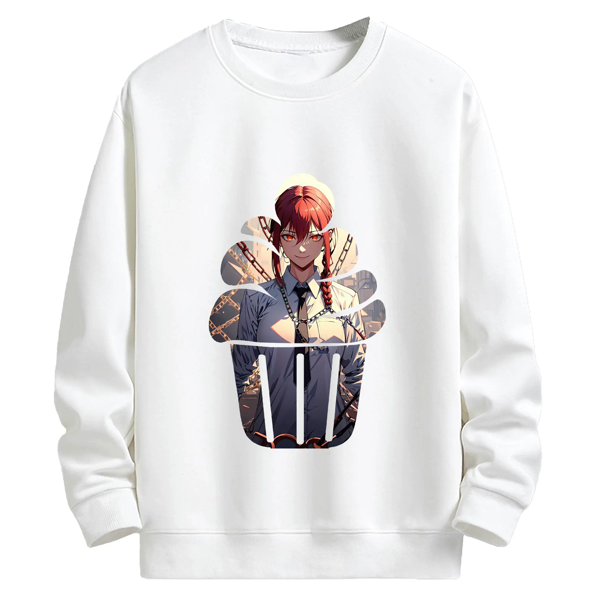 チェンソーマン グッズ,マキマ - キッズ クルーネックスウェットシャツ ・ フロントプリント ・ 綿80％ ポリエステル20％ ・ 快適 通学 スポーツ 日常使い お散歩用