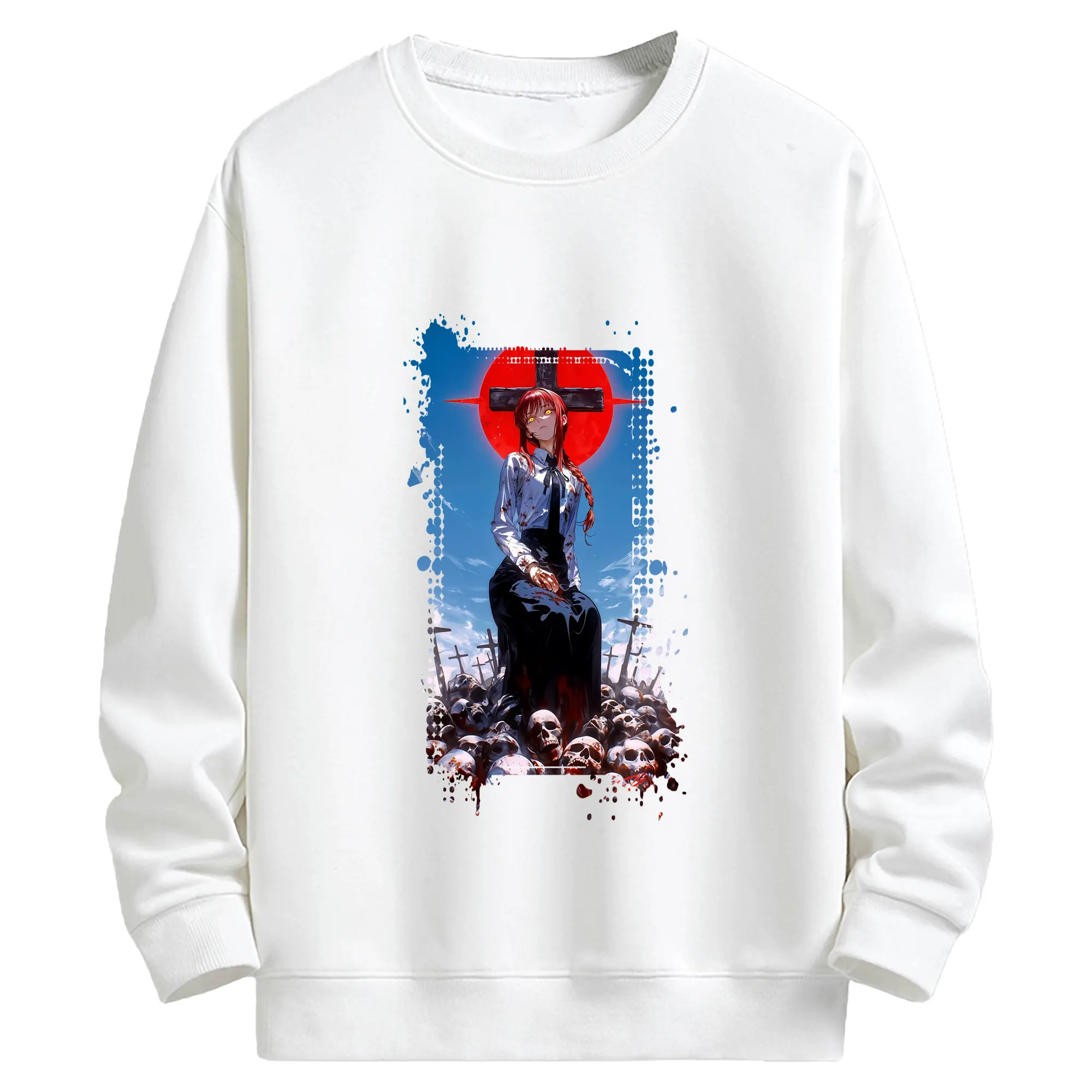 チェンソーマン グッズ,マキマ - キッズ クルーネックスウェットシャツ ・ フロントプリント ・ 綿80％ ポリエステル20％ ・ 快適 通学 スポーツ 日常使い お散歩用