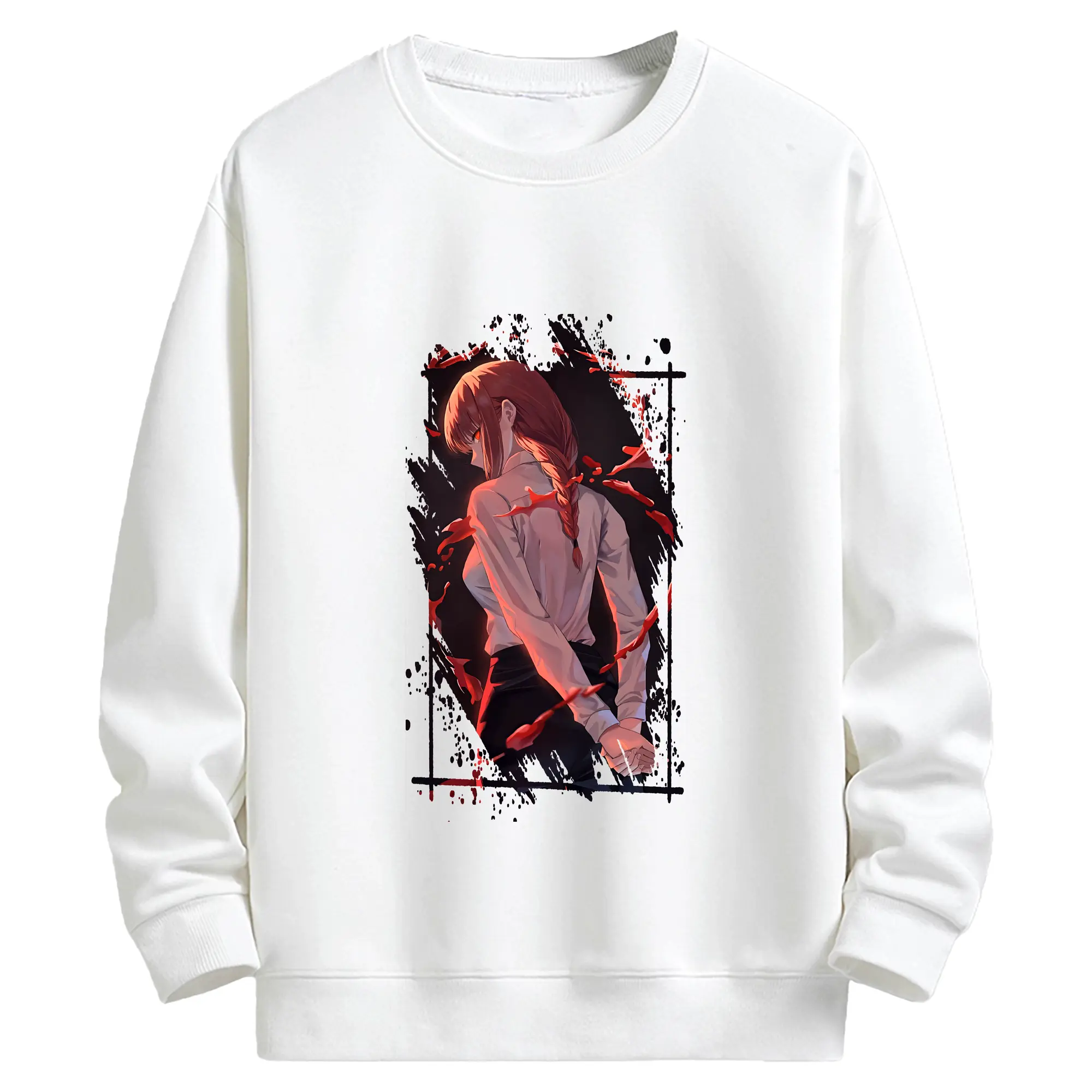 チェンソーマン グッズ,マキマ - キッズ クルーネックスウェットシャツ ・ フロントプリント ・ 綿80％ ポリエステル20％ ・ 快適 通学 スポーツ 日常使い お散歩用