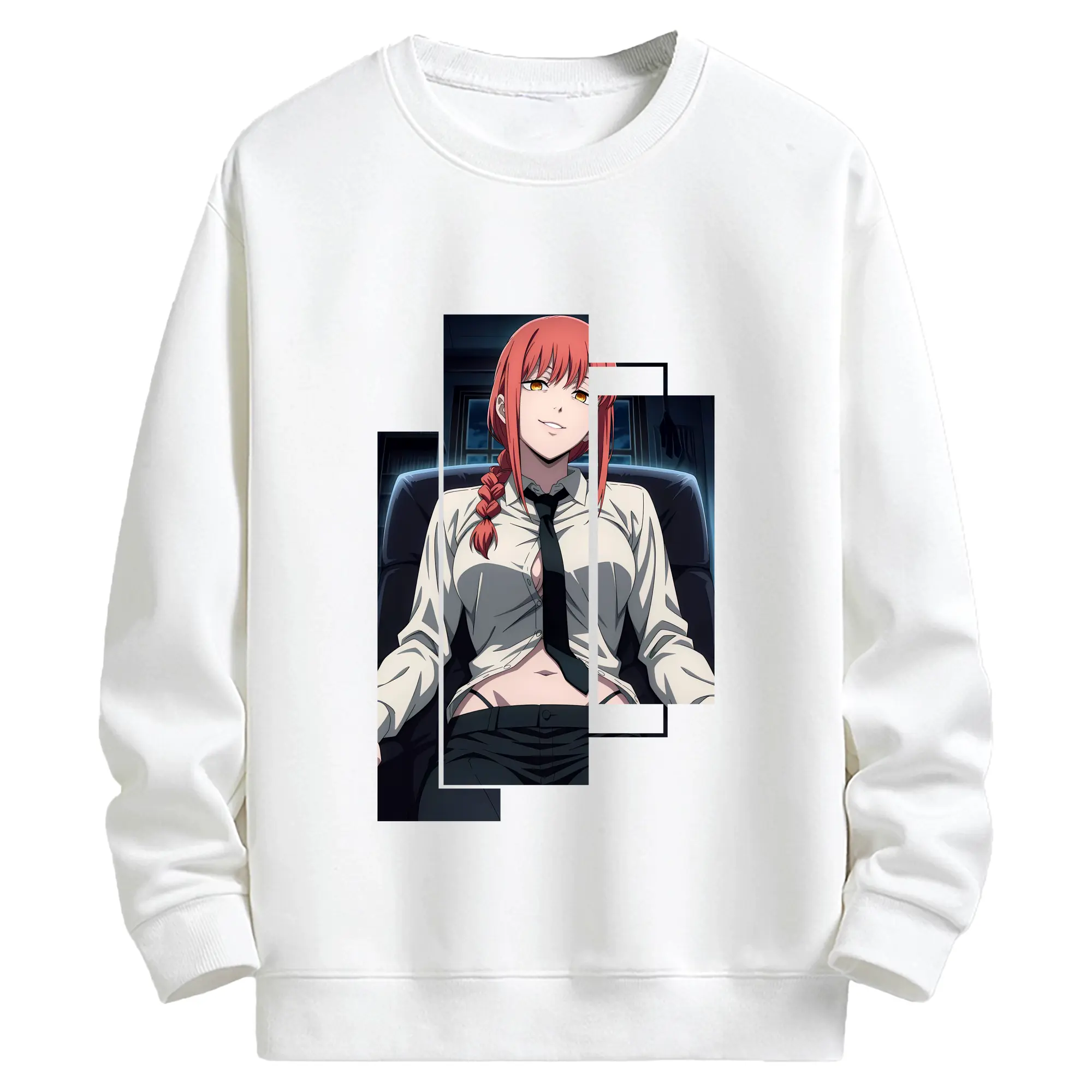 チェンソーマン グッズ,マキマ - キッズ クルーネックスウェットシャツ ・ フロントプリント ・ 綿80％ ポリエステル20％ ・ 快適 通学 スポーツ 日常使い お散歩用