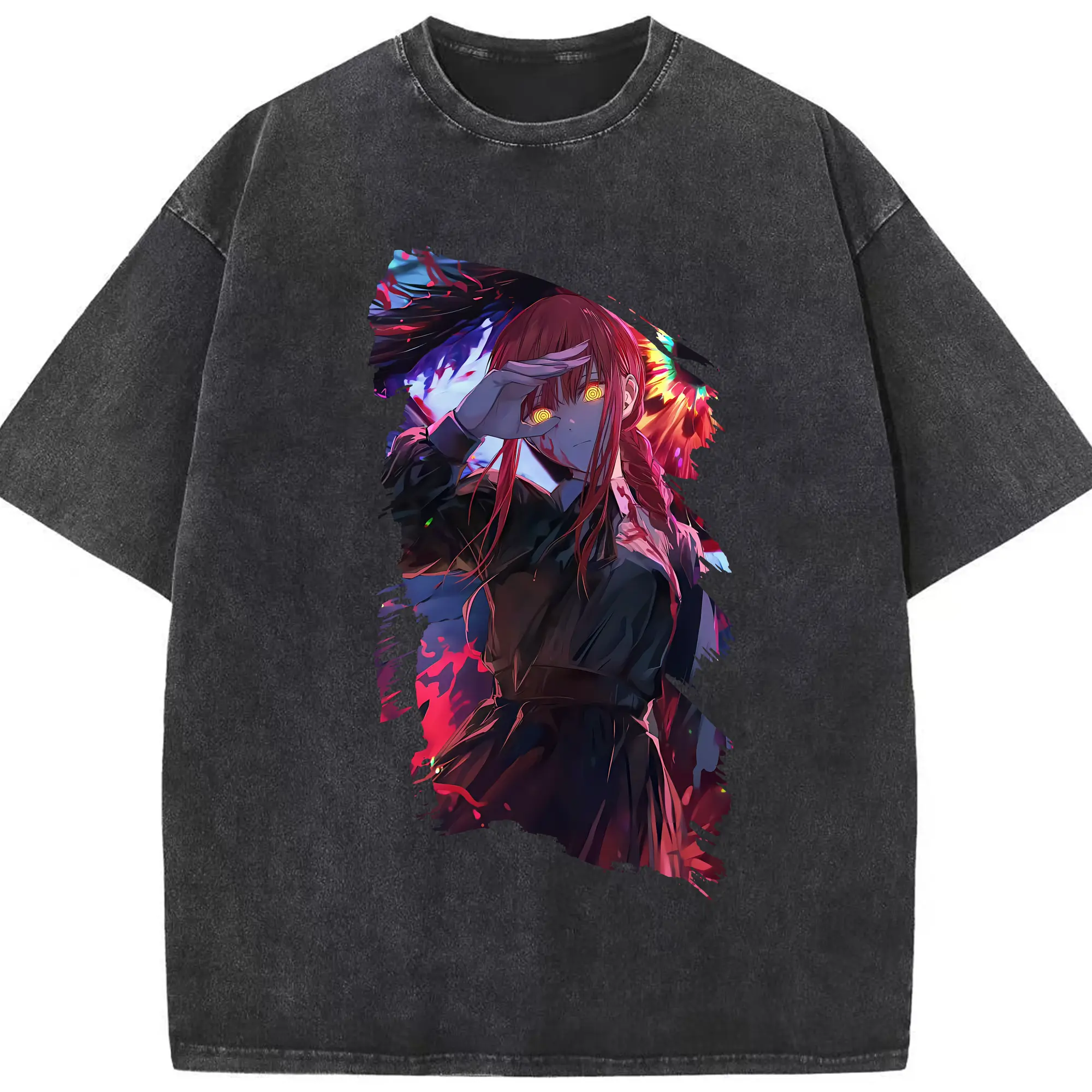 チェンソーマン グッズ,マキマ - 綿100％ ヴィンテージ風 半袖Tシャツ ・ フロントプリント ・ 柔らか肌触り ・ 通気性 快適 ・ スポーツ カジュアル 外出用