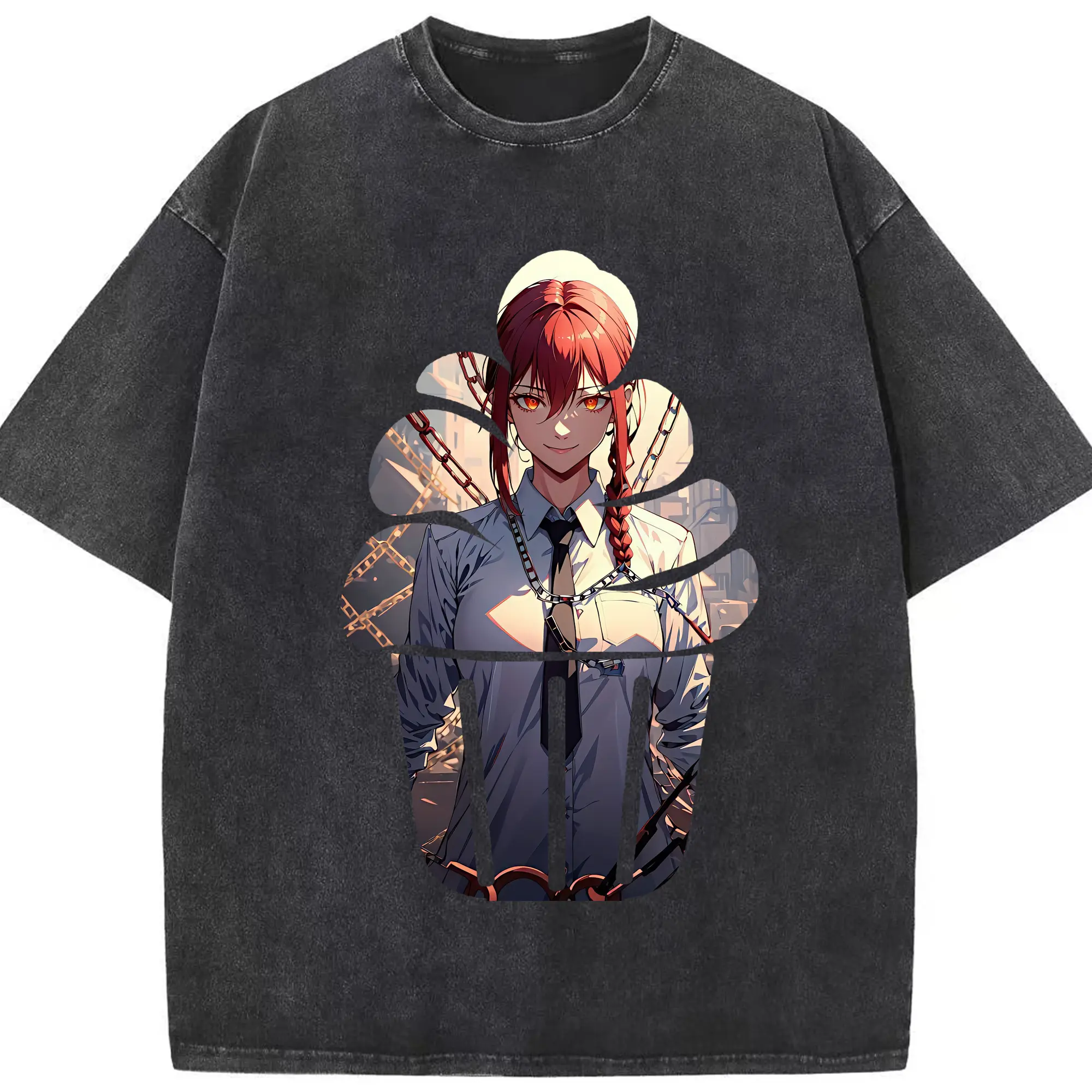 チェンソーマン グッズ,マキマ - 綿100％ ヴィンテージ風 半袖Tシャツ ・ フロントプリント ・ 柔らか肌触り ・ 通気性 快適 ・ スポーツ カジュアル 外出用