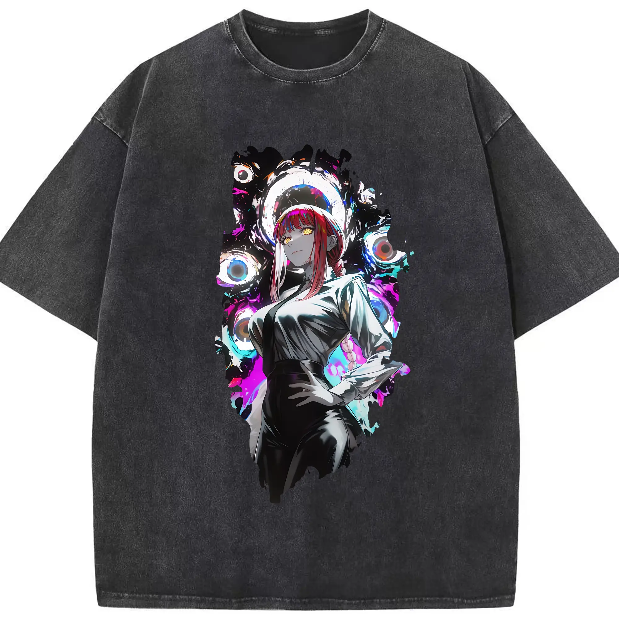 チェンソーマン グッズ,マキマ - 綿100％ ヴィンテージ風 半袖Tシャツ ・ フロントプリント ・ 柔らか肌触り ・ 通気性 快適 ・ スポーツ カジュアル 外出用