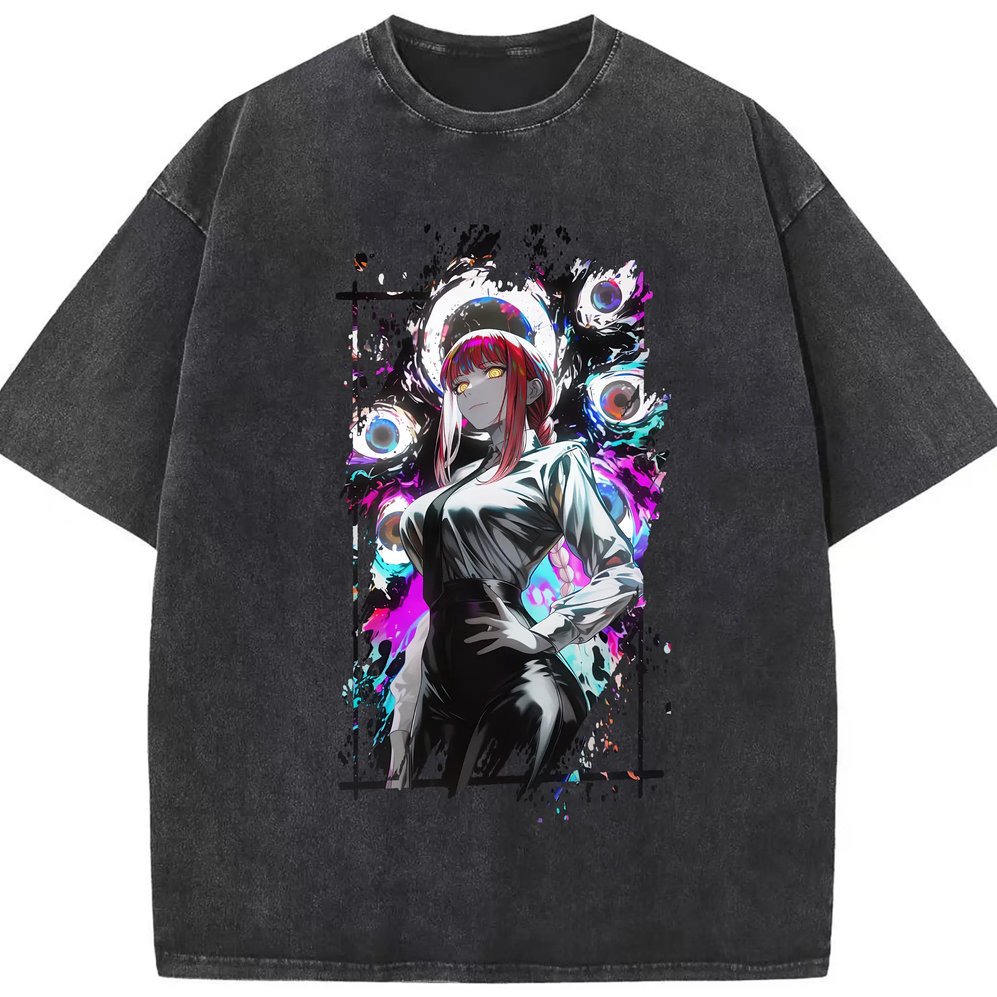 チェンソーマン グッズ,マキマ - 綿100％ ヴィンテージ風 半袖Tシャツ ・ フロントプリント ・ 柔らか肌触り ・ 通気性 快適 ・ スポーツ カジュアル 外出用