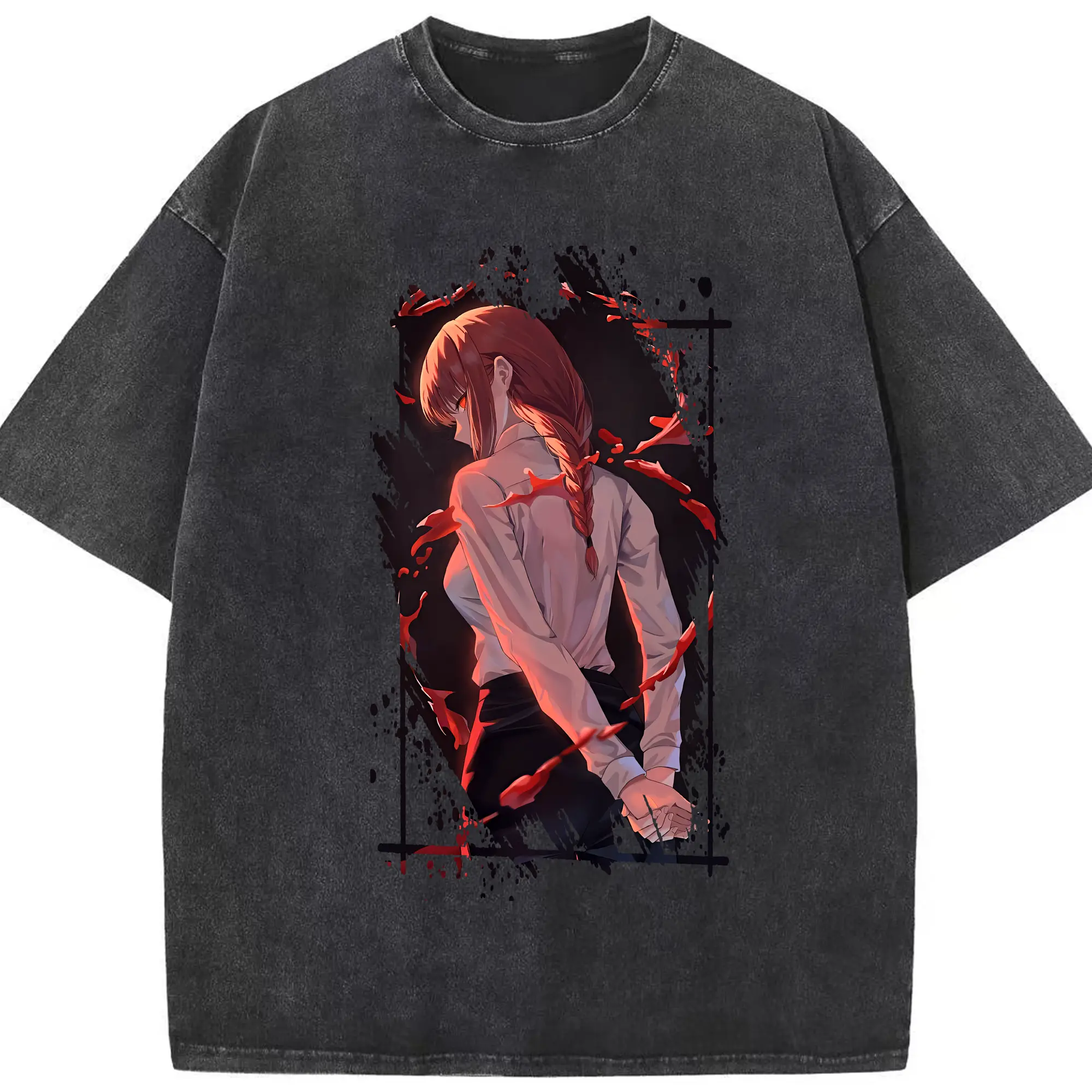 チェンソーマン グッズ,マキマ - 綿100％ ヴィンテージ風 半袖Tシャツ ・ フロントプリント ・ 柔らか肌触り ・ 通気性 快適 ・ スポーツ カジュアル 外出用