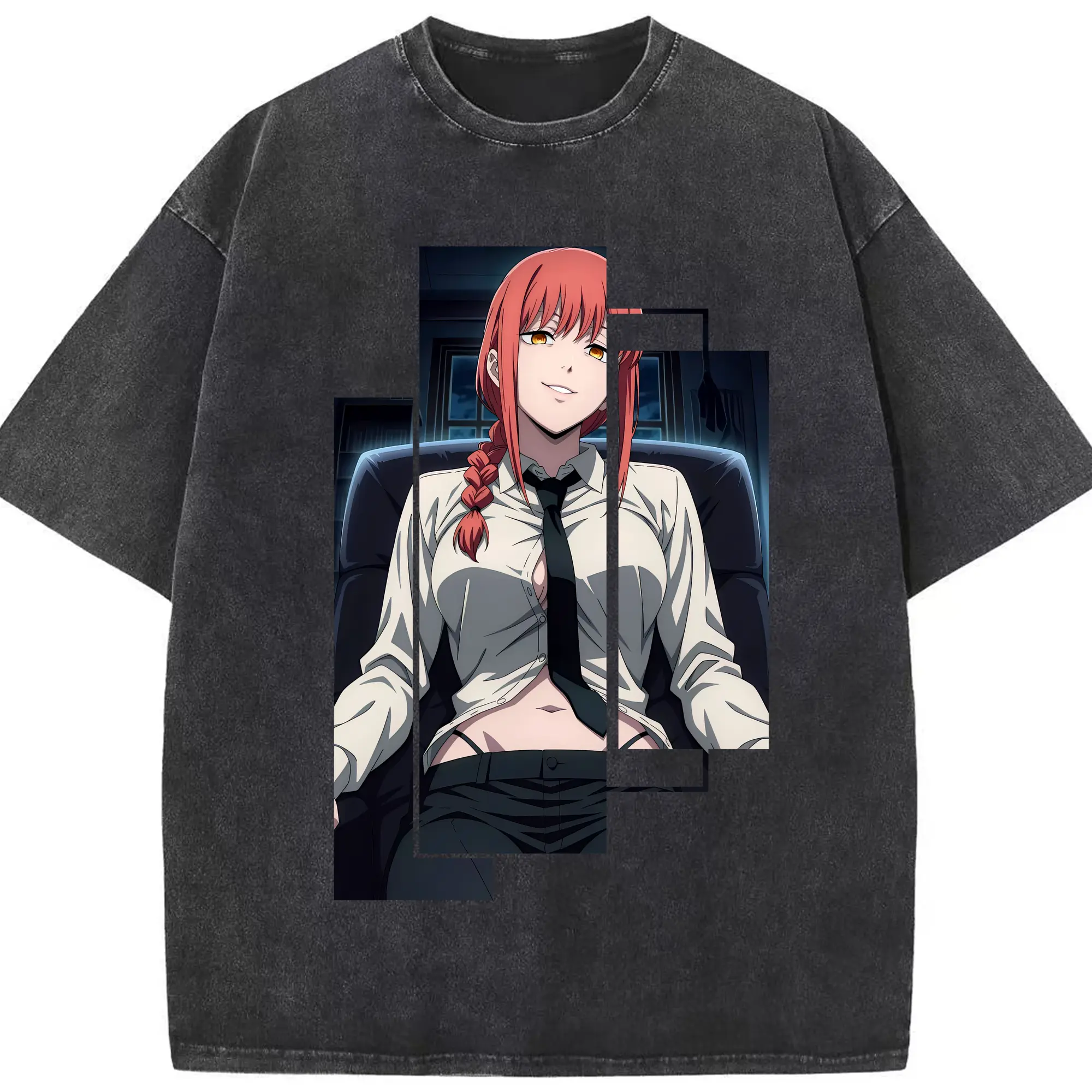 チェンソーマン グッズ,マキマ - 綿100％ ヴィンテージ風 半袖Tシャツ ・ フロントプリント ・ 柔らか肌触り ・ 通気性 快適 ・ スポーツ カジュアル 外出用