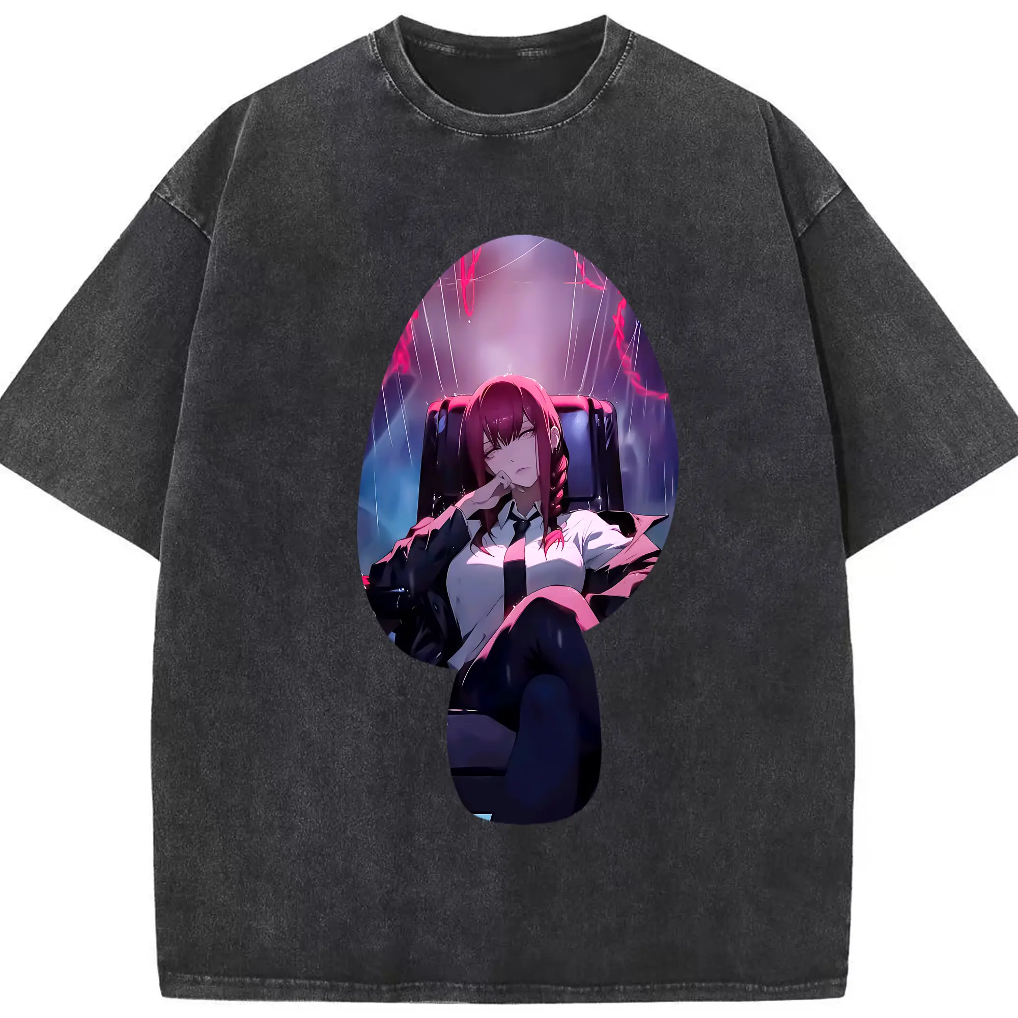 チェンソーマン グッズ,マキマ - 綿100％ ヴィンテージ風 半袖Tシャツ ・ フロントプリント ・ 柔らか肌触り ・ 通気性 快適 ・ スポーツ カジュアル 外出用