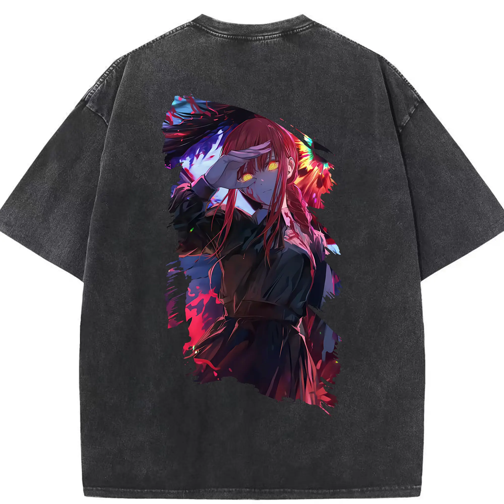 チェンソーマン グッズ,マキマ - 綿100％ ヴィンテージ風 半袖Tシャツ ・ 背面プリント ・ 柔らか肌触り ・ 通気性 快適 ・ スポーツ カジュアル 外出用