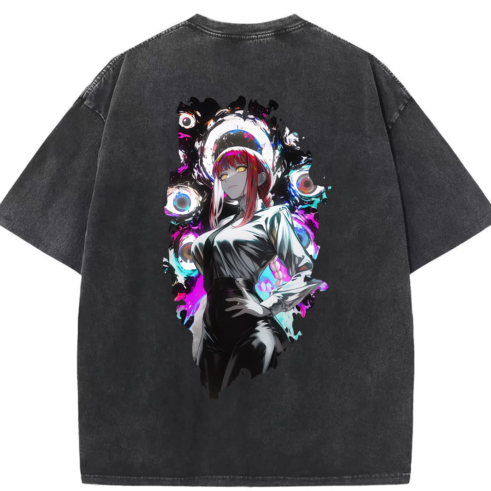 チェンソーマン グッズ,マキマ - 綿100％ ヴィンテージ風 半袖Tシャツ ・ 背面プリント ・ 柔らか肌触り ・ 通気性 快適 ・ スポーツ カジュアル 外出用