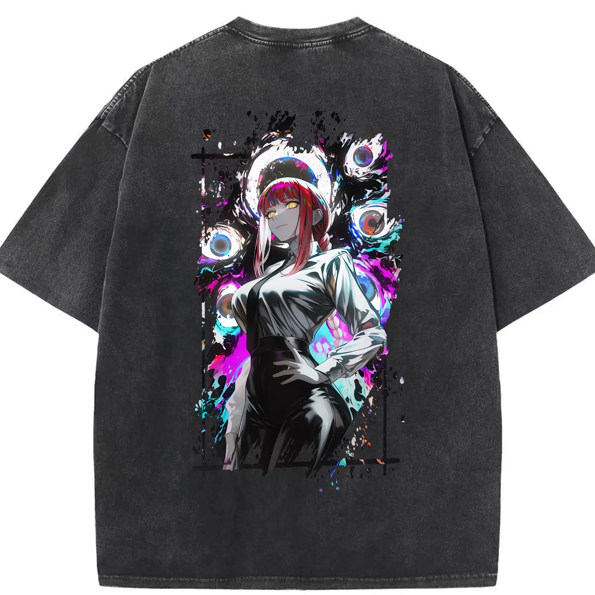 チェンソーマン グッズ,マキマ - 綿100％ ヴィンテージ風 半袖Tシャツ ・ 背面プリント ・ 柔らか肌触り ・ 通気性 快適 ・ スポーツ カジュアル 外出用