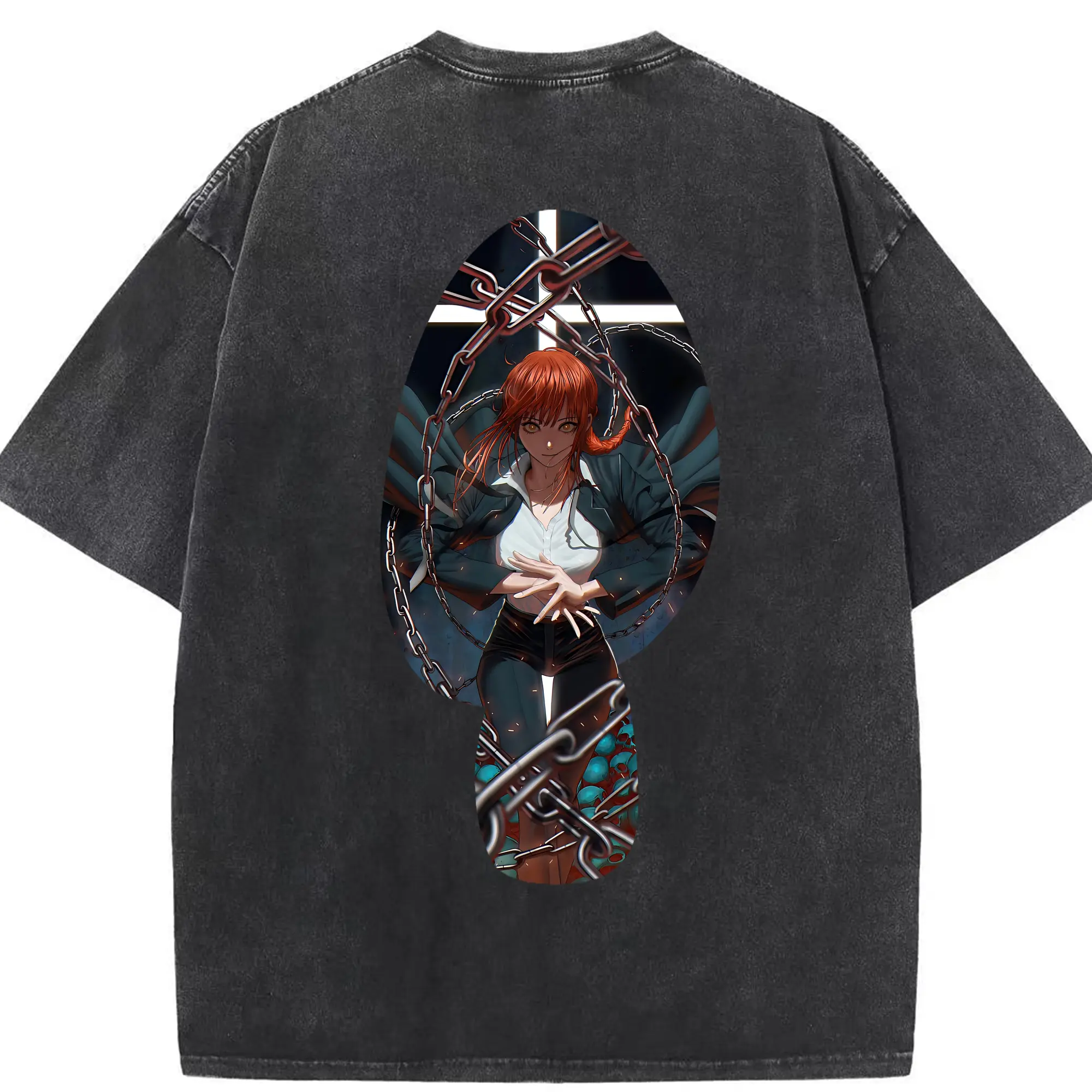 チェンソーマン グッズ,マキマ - 綿100％ ヴィンテージ風 半袖Tシャツ ・ 背面プリント ・ 柔らか肌触り ・ 通気性 快適 ・ スポーツ カジュアル 外出用