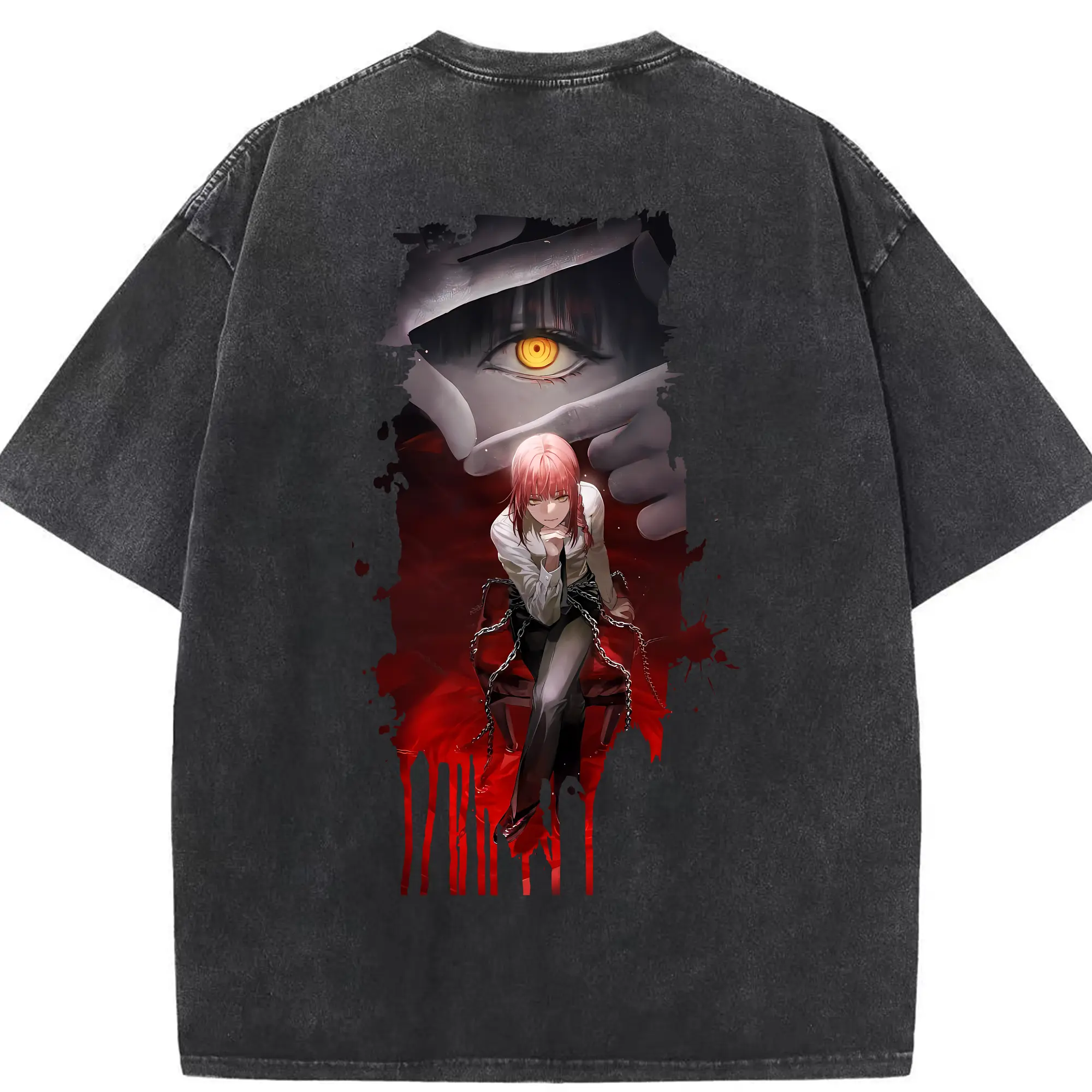 チェンソーマン グッズ,マキマ - 綿100％ ヴィンテージ風 半袖Tシャツ ・ 背面プリント ・ 柔らか肌触り ・ 通気性 快適 ・ スポーツ カジュアル 外出用