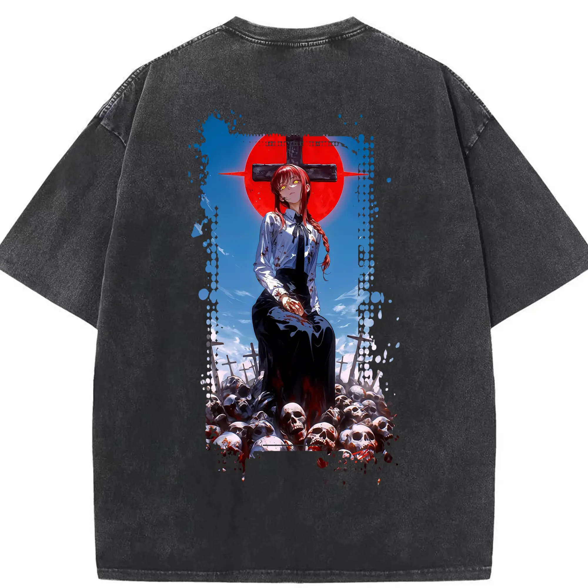 チェンソーマン グッズ,マキマ - 綿100％ ヴィンテージ風 半袖Tシャツ ・ 背面プリント ・ 柔らか肌触り ・ 通気性 快適 ・ スポーツ カジュアル 外出用