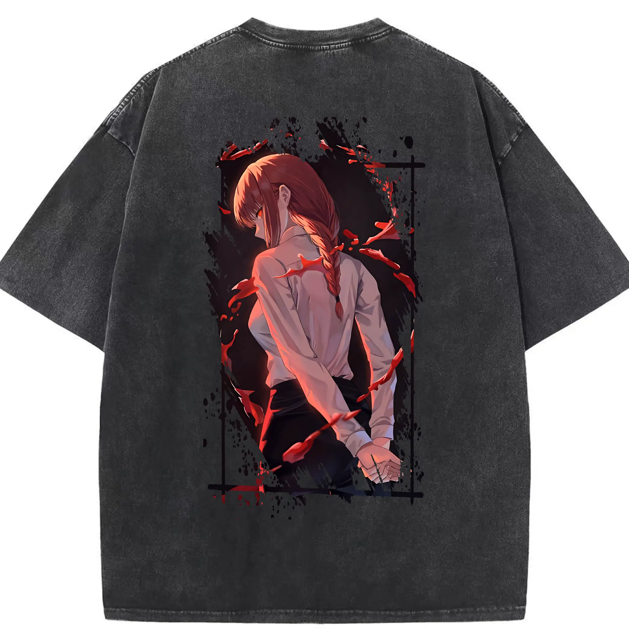 チェンソーマン グッズ,マキマ - 綿100％ ヴィンテージ風 半袖Tシャツ ・ 背面プリント ・ 柔らか肌触り ・ 通気性 快適 ・ スポーツ カジュアル 外出用