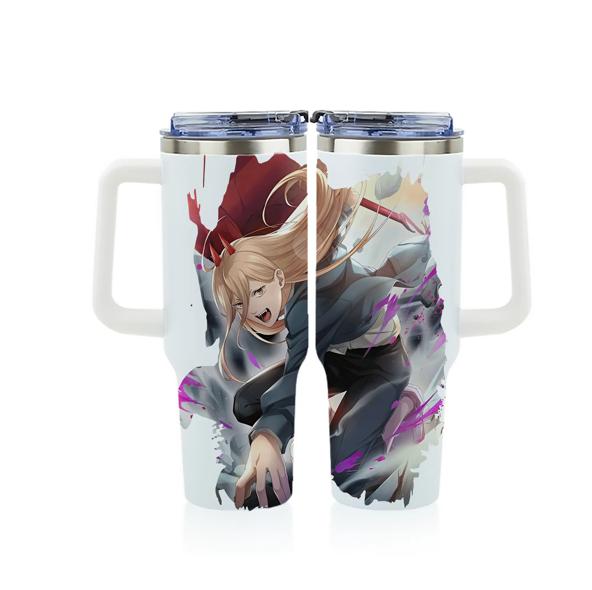 チェンソーマン グッズ,パワー - 1200mL フルプリント車用タンブラー ・ 304ステンレス 内側 ・ 201ステンレス 外側 ・ 保温 保冷 ・ 通勤 ドライブ アウトドア用