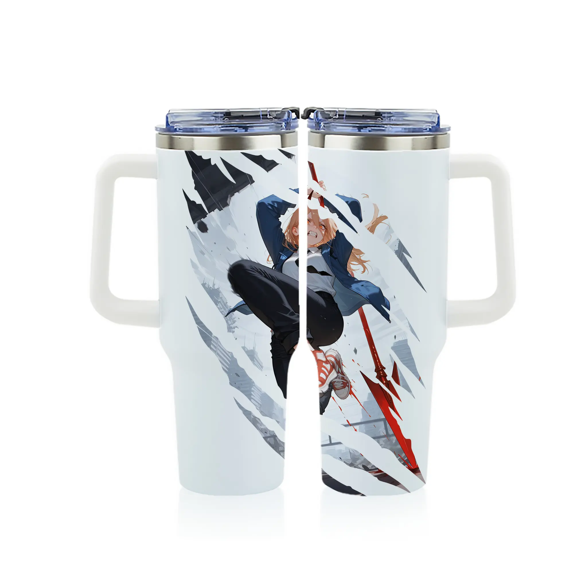 チェンソーマン グッズ,パワー - 1200mL フルプリント車用タンブラー ・ 304ステンレス 内側 ・ 201ステンレス 外側 ・ 保温 保冷 ・ 通勤 ドライブ アウトドア用