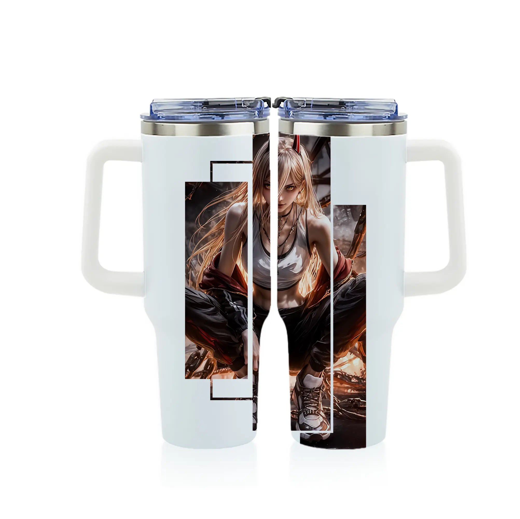 チェンソーマン グッズ,パワー - 1200mL フルプリント車用タンブラー ・ 304ステンレス 内側 ・ 201ステンレス 外側 ・ 保温 保冷 ・ 通勤 ドライブ アウトドア用