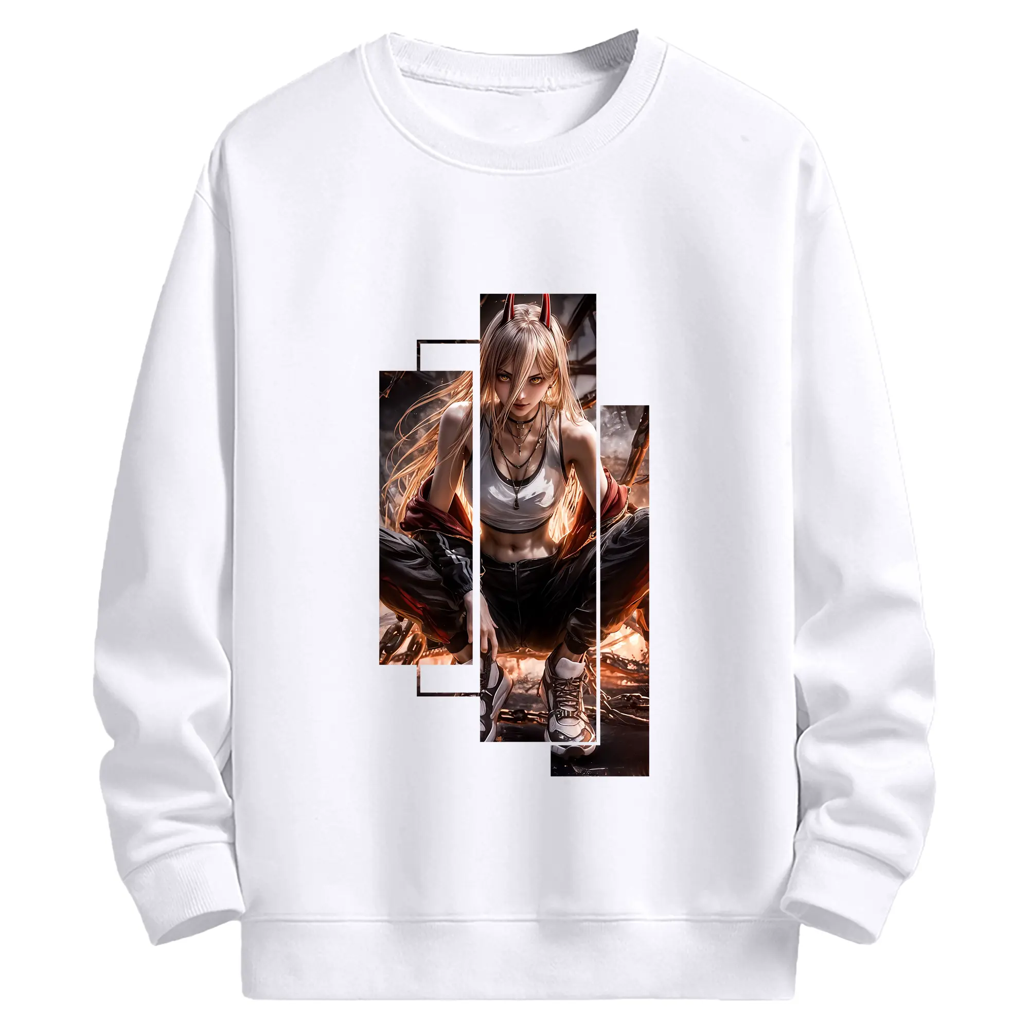 チェンソーマン グッズ,パワー - 高品質 クルーネック スウェット ・ コットン59％ ポリエステル41％ ・ ユニセックス 長袖 トレーナー ・ カジュアル デイリー スポーツ 散歩用