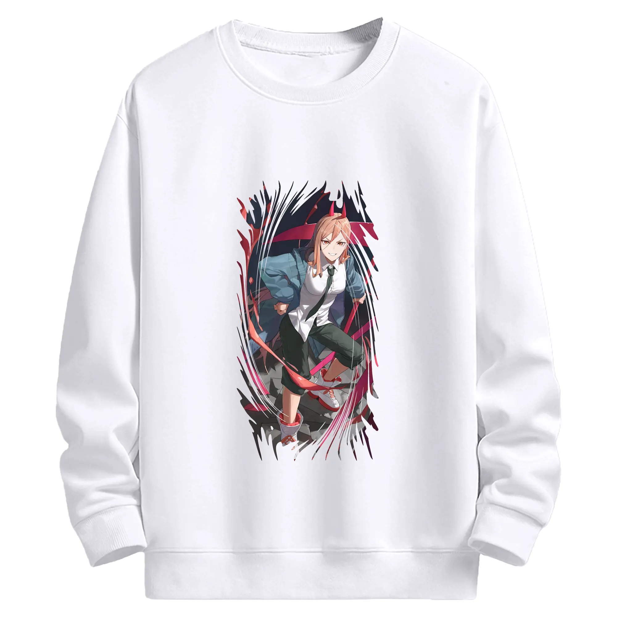 チェンソーマン グッズ,パワー - 高品質 クルーネック スウェット ・ コットン59％ ポリエステル41％ ・ ユニセックス 長袖 トレーナー ・ カジュアル デイリー スポーツ 散歩用