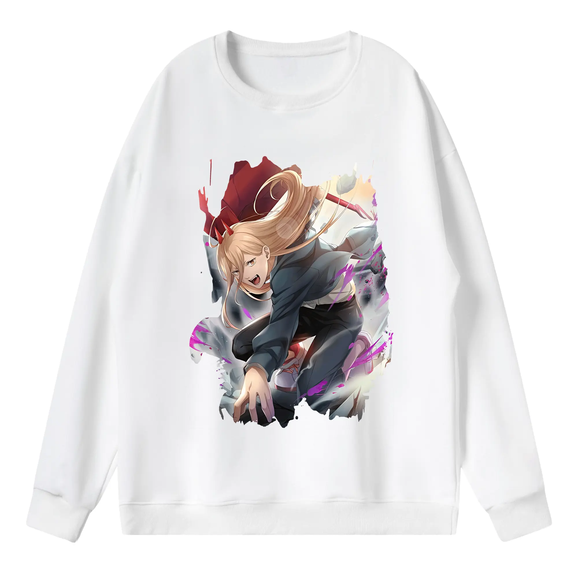 チェンソーマン グッズ,パワー - 薄手 クルーネック スウェット 裏毛260g · ポリエステル 春秋向け カジュアル 男女兼用 · トレーナー デイリー スポーツ 散歩に最適