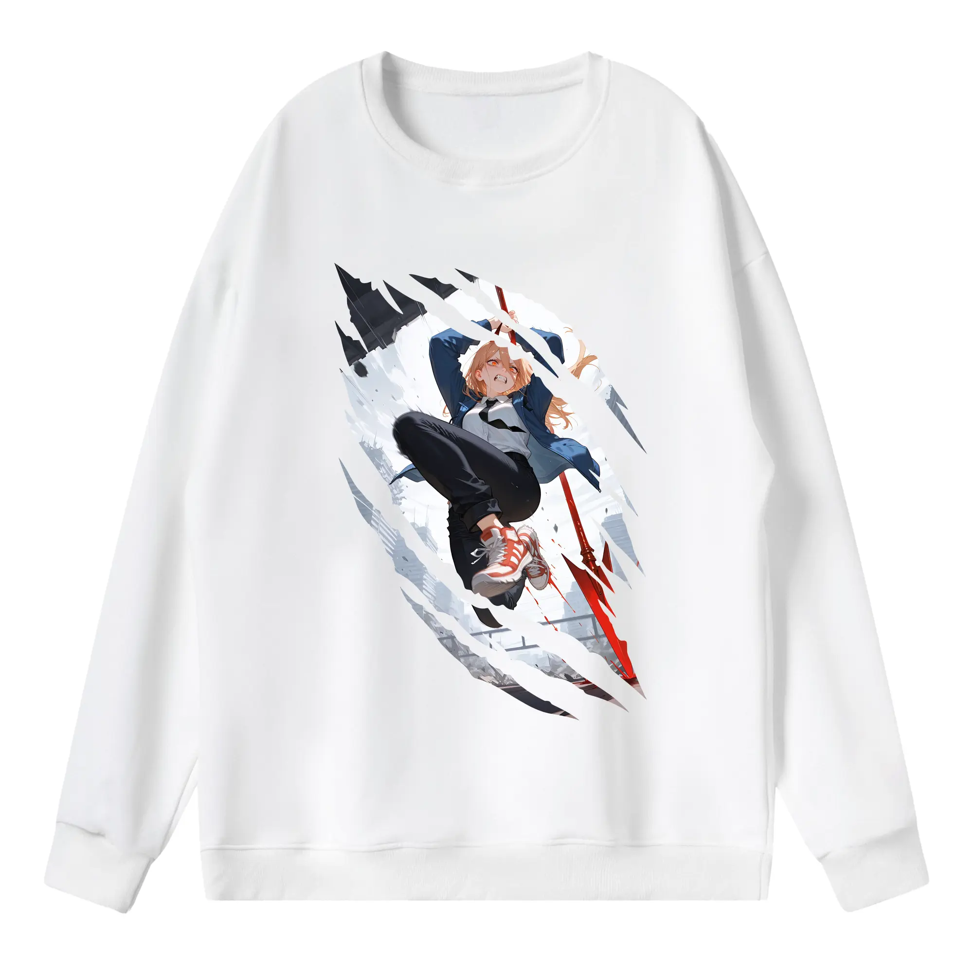 チェンソーマン グッズ,パワー - 薄手 クルーネック スウェット 裏毛260g · ポリエステル 春秋向け カジュアル 男女兼用 · トレーナー デイリー スポーツ 散歩に最適