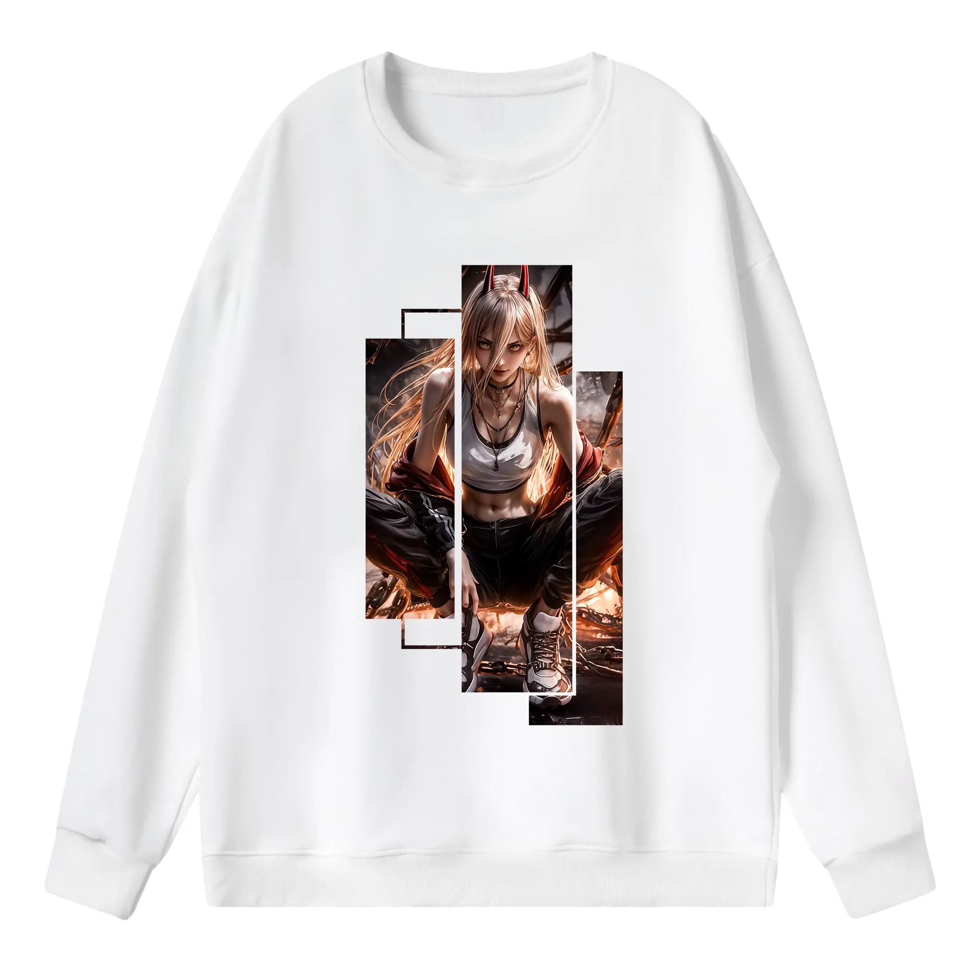 チェンソーマン グッズ,パワー - 薄手 クルーネック スウェット 裏毛260g · ポリエステル 春秋向け カジュアル 男女兼用 · トレーナー デイリー スポーツ 散歩に最適