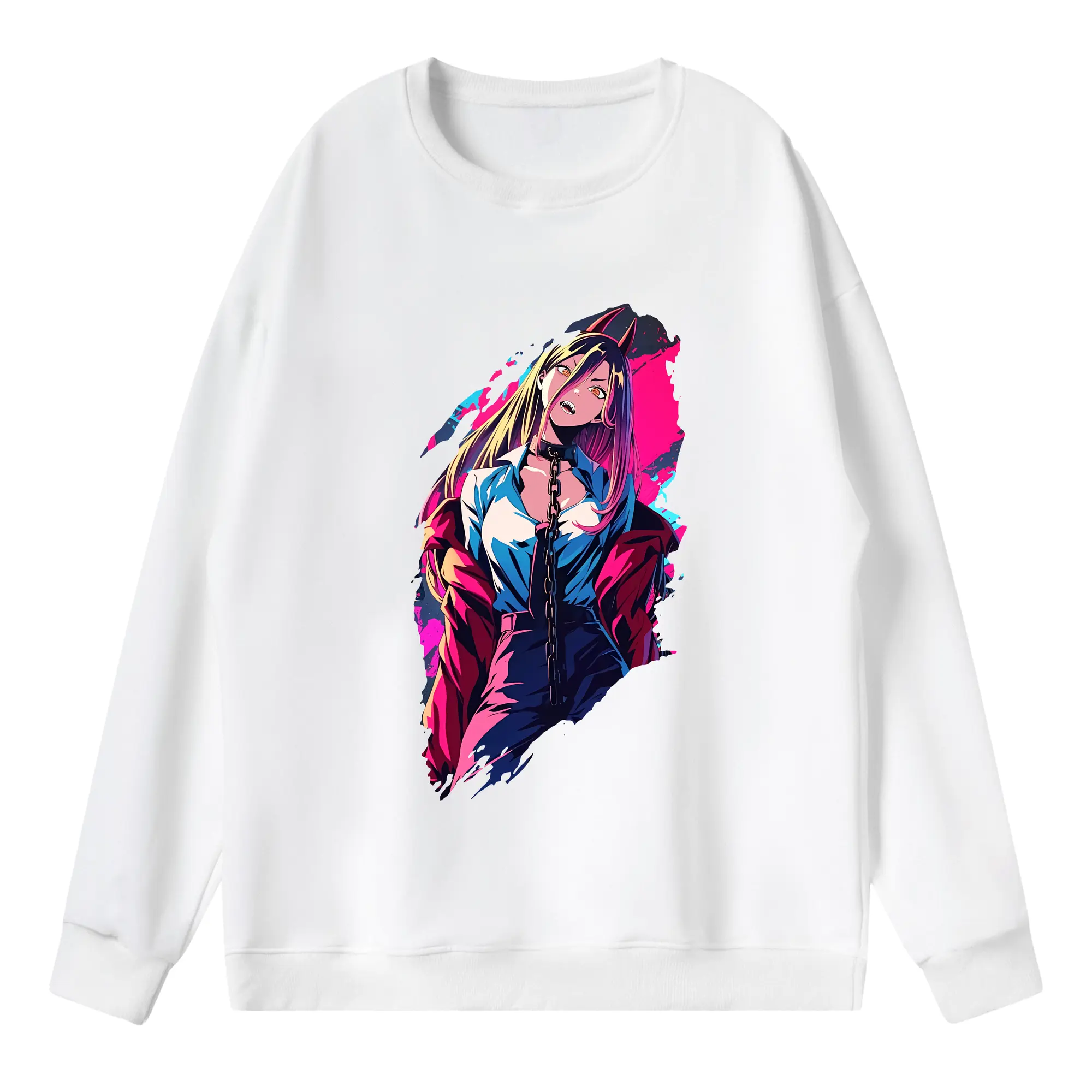 チェンソーマン グッズ,パワー - 薄手 クルーネック スウェット 裏毛260g · ポリエステル 春秋向け カジュアル 男女兼用 · トレーナー デイリー スポーツ 散歩に最適