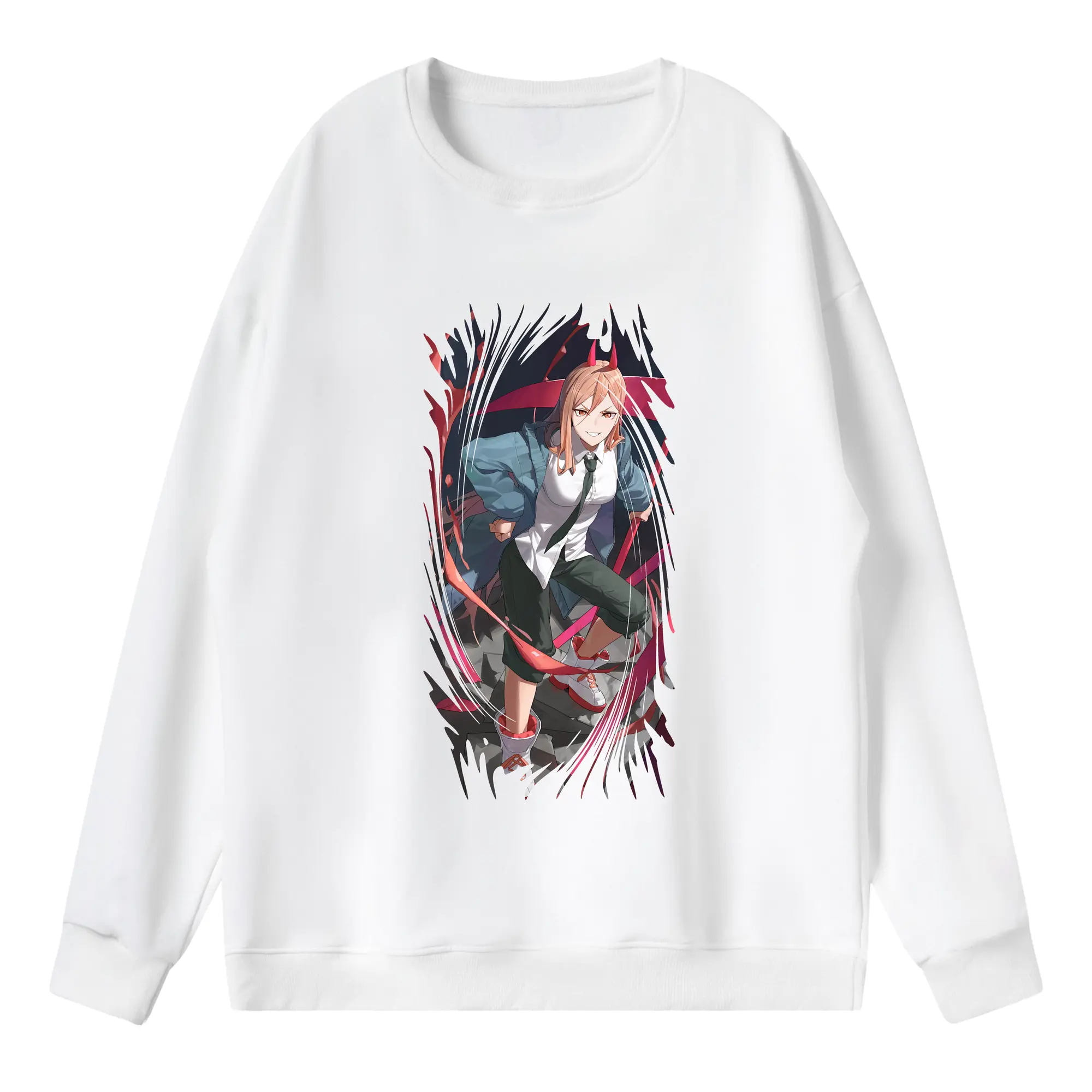 チェンソーマン グッズ,パワー - 薄手 クルーネック スウェット 裏毛260g · ポリエステル 春秋向け カジュアル 男女兼用 · トレーナー デイリー スポーツ 散歩に最適