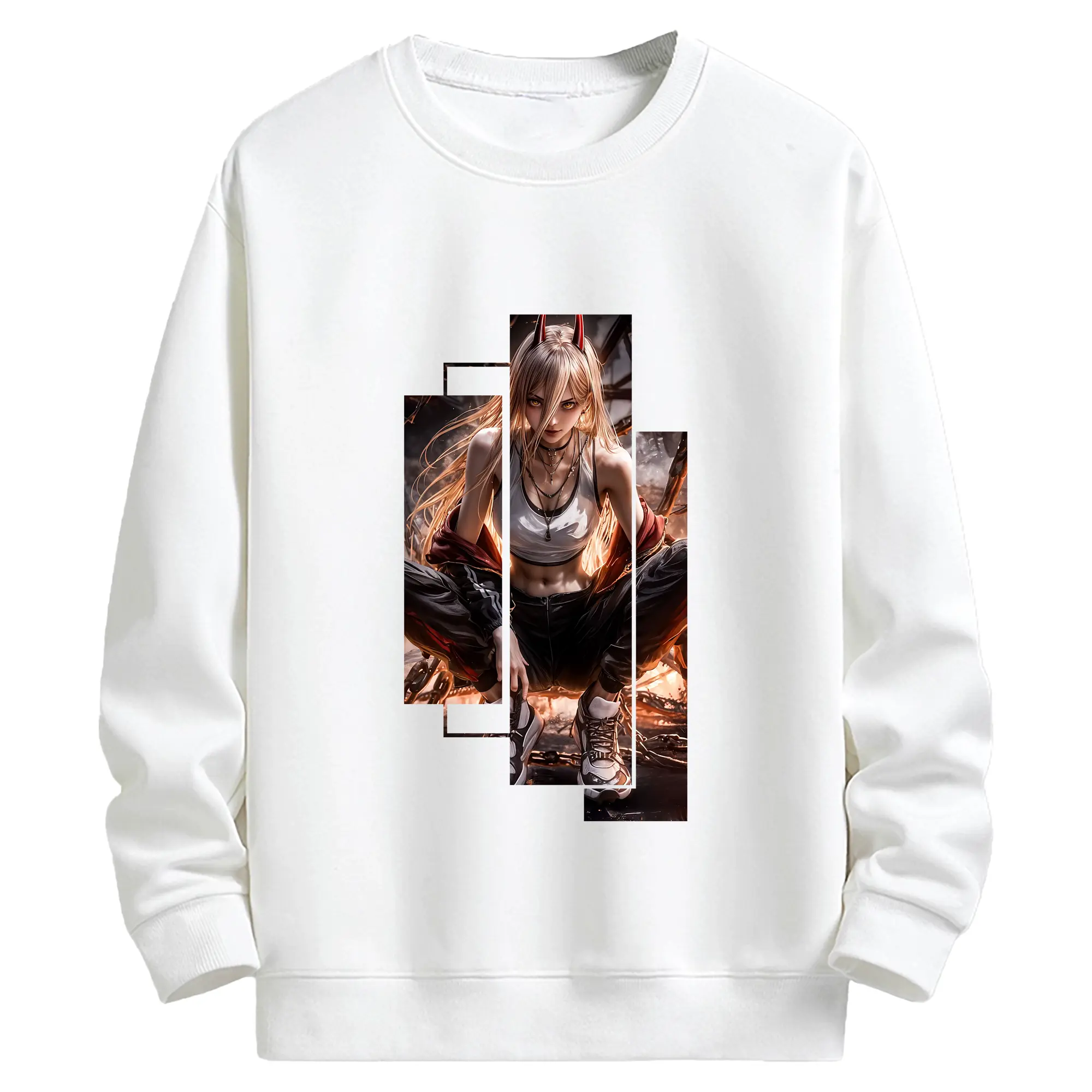 チェンソーマン グッズ,パワー - キッズ クルーネックスウェットシャツ ・ フロントプリント ・ 綿80％ ポリエステル20％ ・ 快適 通学 スポーツ 日常使い お散歩用