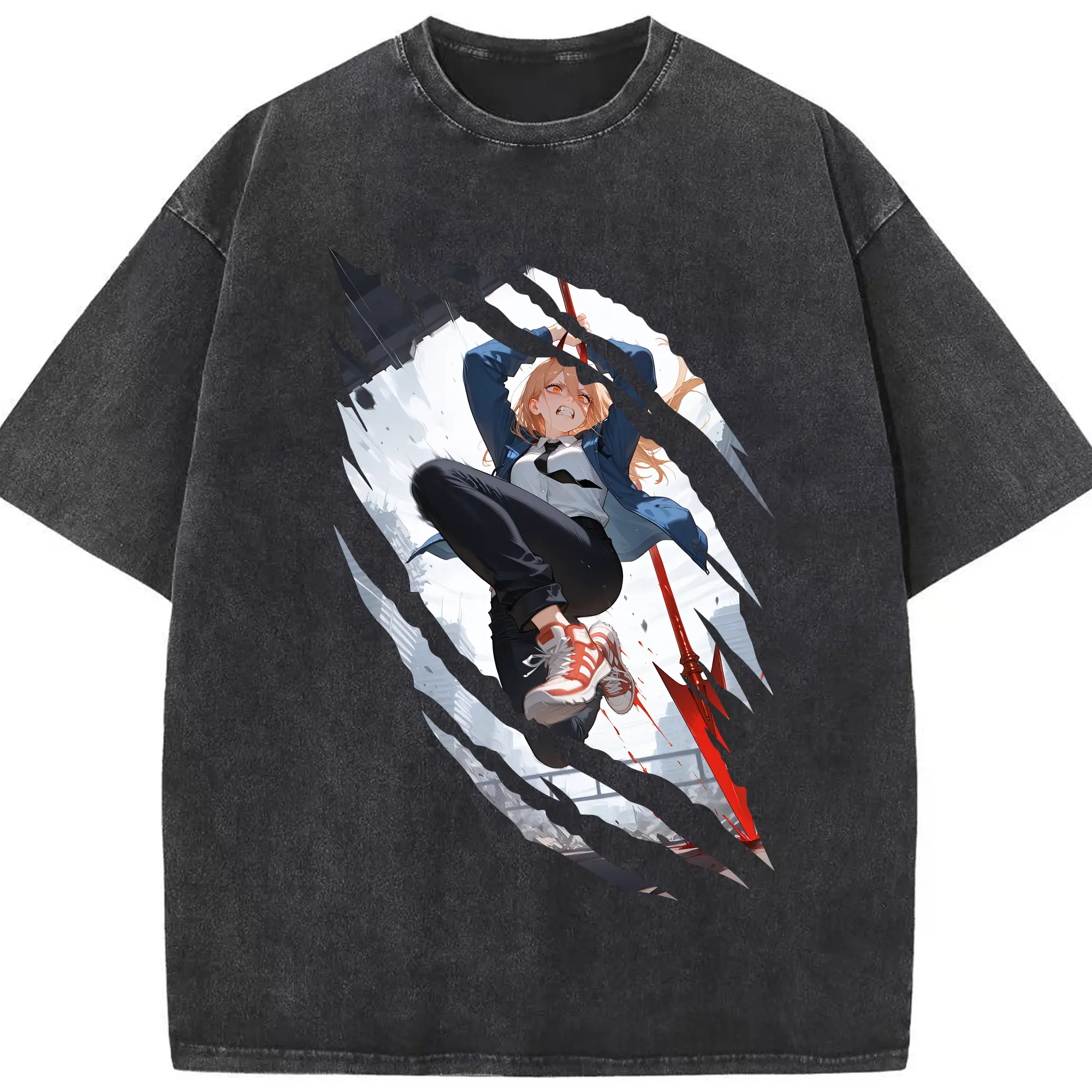 チェンソーマン グッズ,パワー - 綿100％ ヴィンテージ風 半袖Tシャツ ・ フロントプリント ・ 柔らか肌触り ・ 通気性 快適 ・ スポーツ カジュアル 外出用