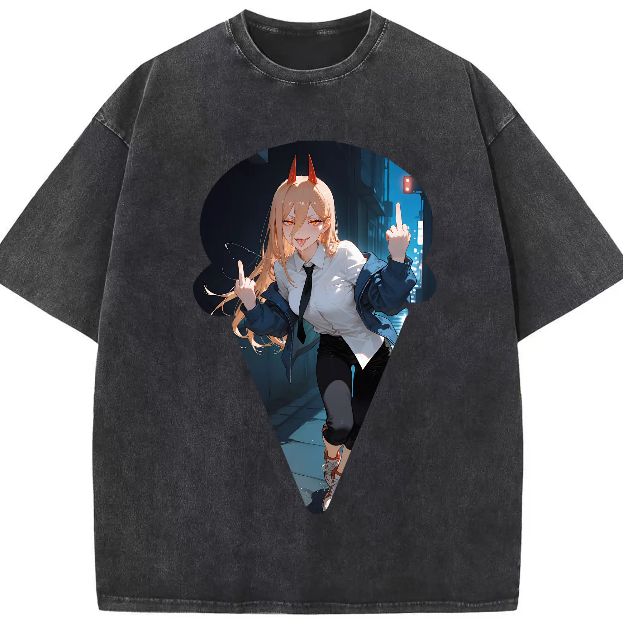 チェンソーマン グッズ,パワー - 綿100％ ヴィンテージ風 半袖Tシャツ ・ フロントプリント ・ 柔らか肌触り ・ 通気性 快適 ・ スポーツ カジュアル 外出用