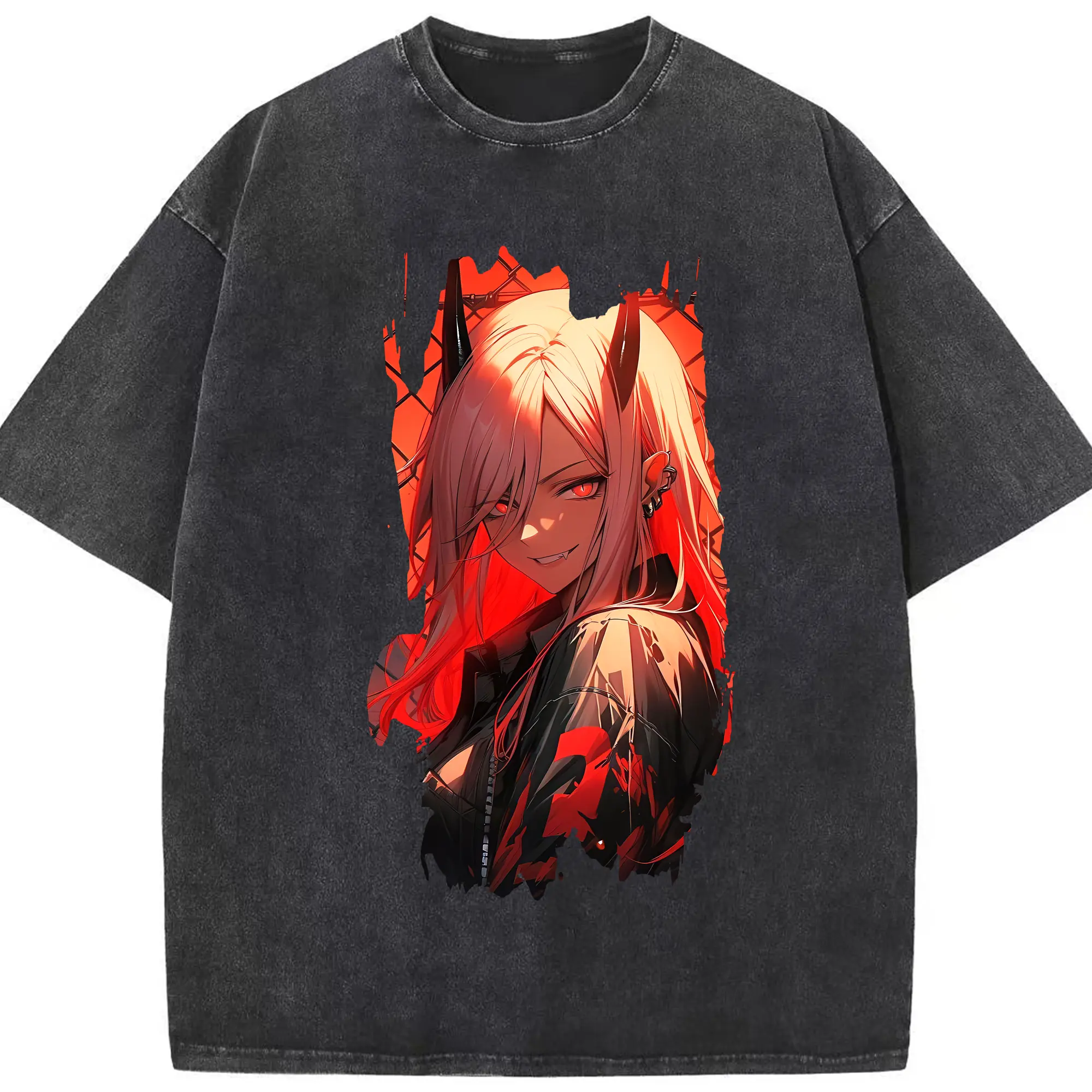 チェンソーマン グッズ,パワー - 綿100％ ヴィンテージ風 半袖Tシャツ ・ フロントプリント ・ 柔らか肌触り ・ 通気性 快適 ・ スポーツ カジュアル 外出用