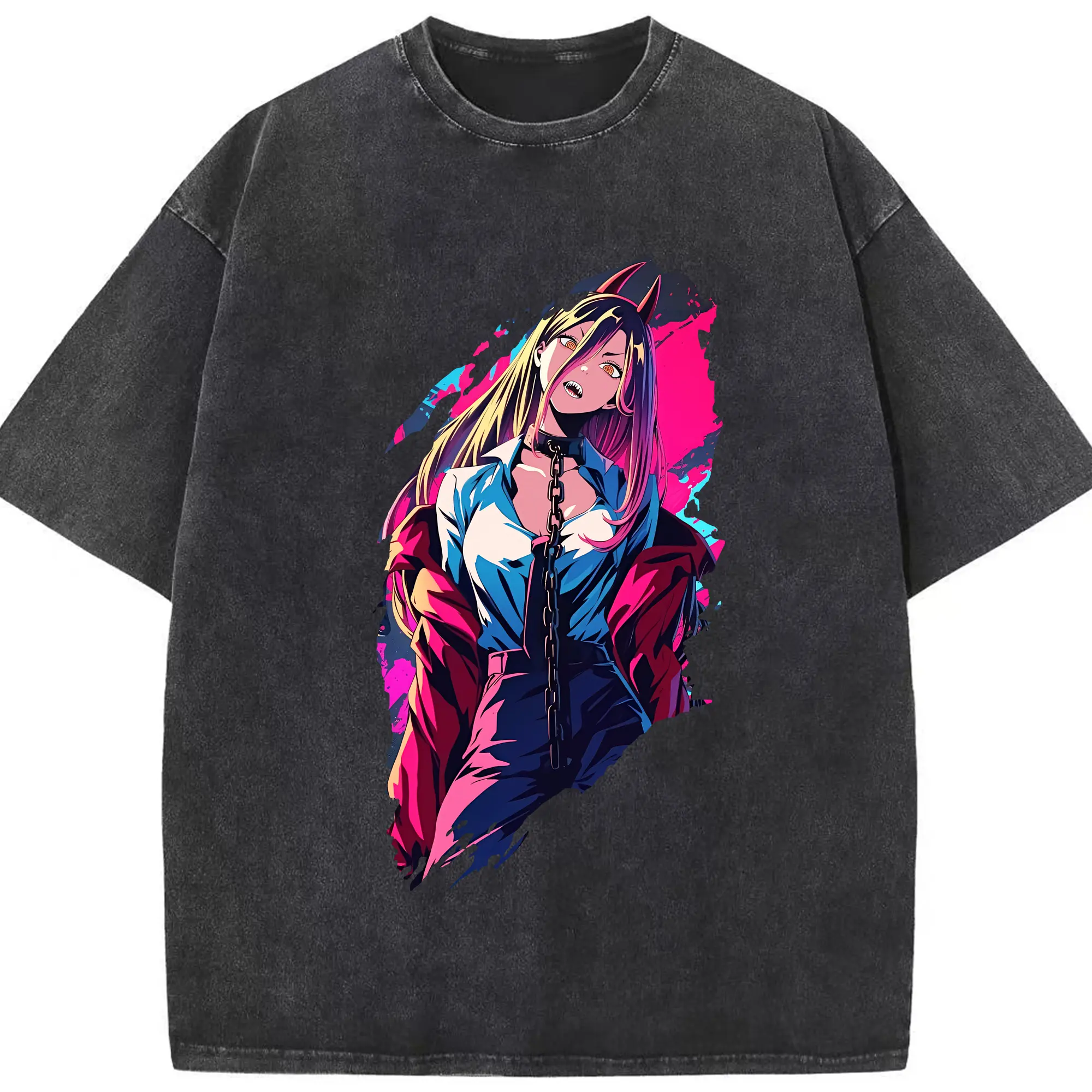 チェンソーマン グッズ,パワー - 綿100％ ヴィンテージ風 半袖Tシャツ ・ フロントプリント ・ 柔らか肌触り ・ 通気性 快適 ・ スポーツ カジュアル 外出用